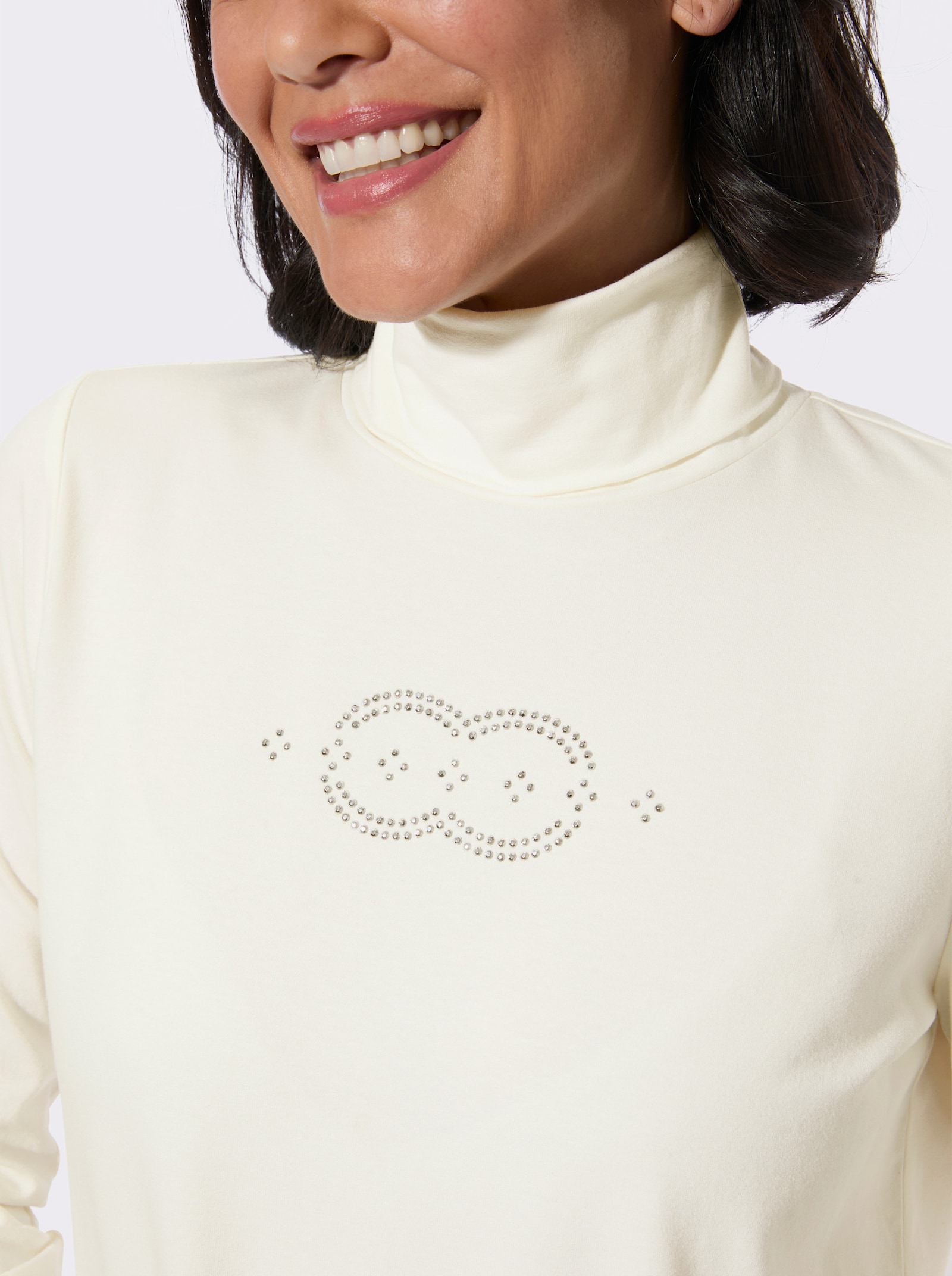 Rollkragenshirt mit Metallplättchen-Verzierung - ecru