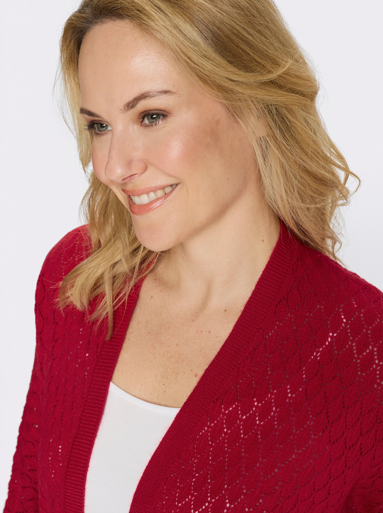 Longstrickjacke mit Ajour-Muster - rot