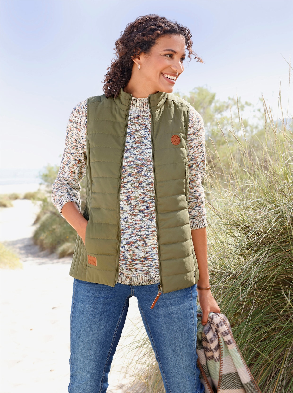 Rollkragenpullover - ecru-oliv-meliert