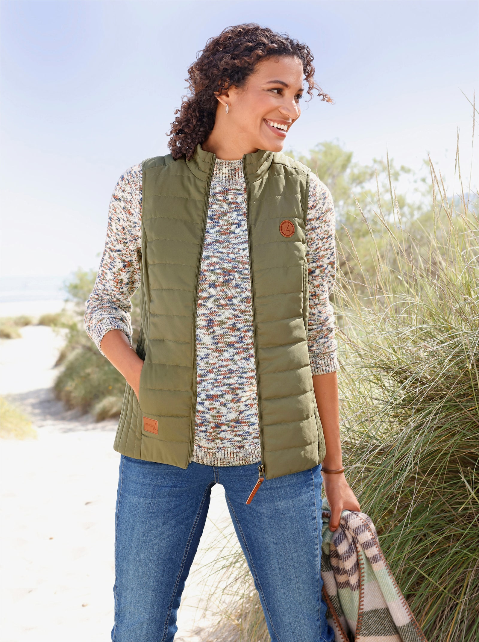 Rollkragenpullover in mehrfarbiger Melange-Optik - ecru-oliv-meliert