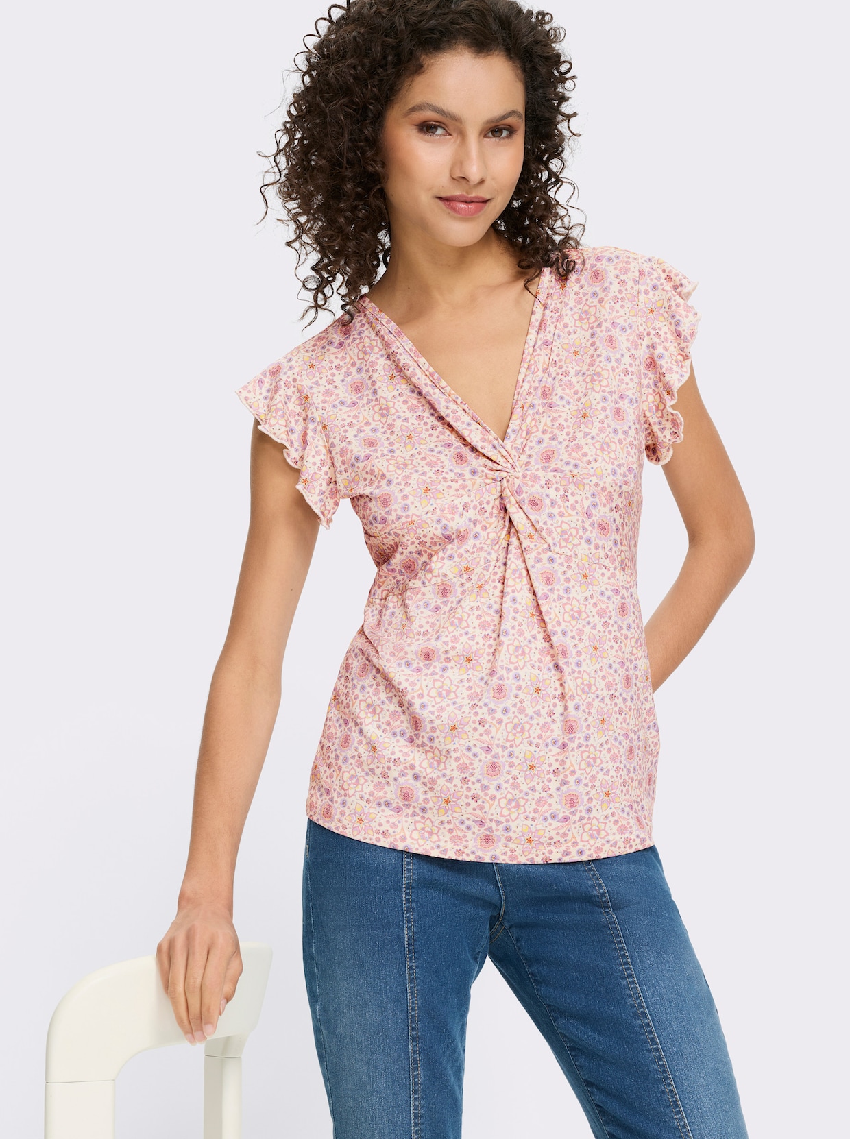 heine T-shirt à manches courtes - couleur ivoire-parme imprimé
