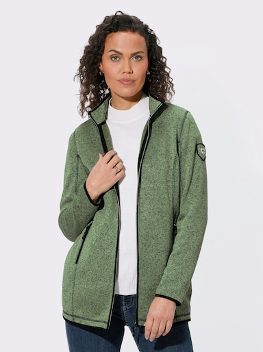 Strickfleecejacke in Longform - eucalyptus-schwarz-gemustert