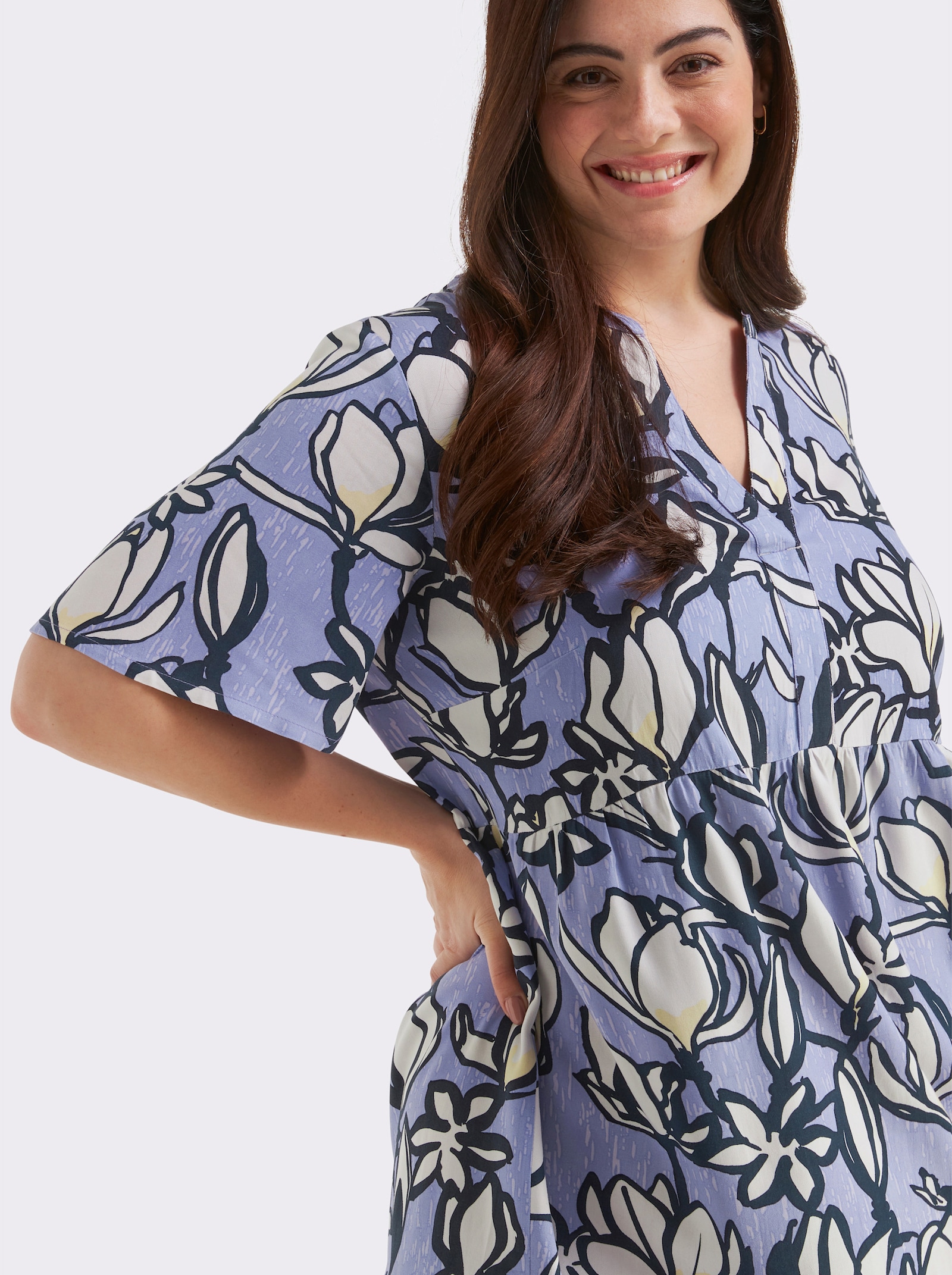 sheego A-Linien-Kleid mit Volants - flieder-ecru-bedruckt