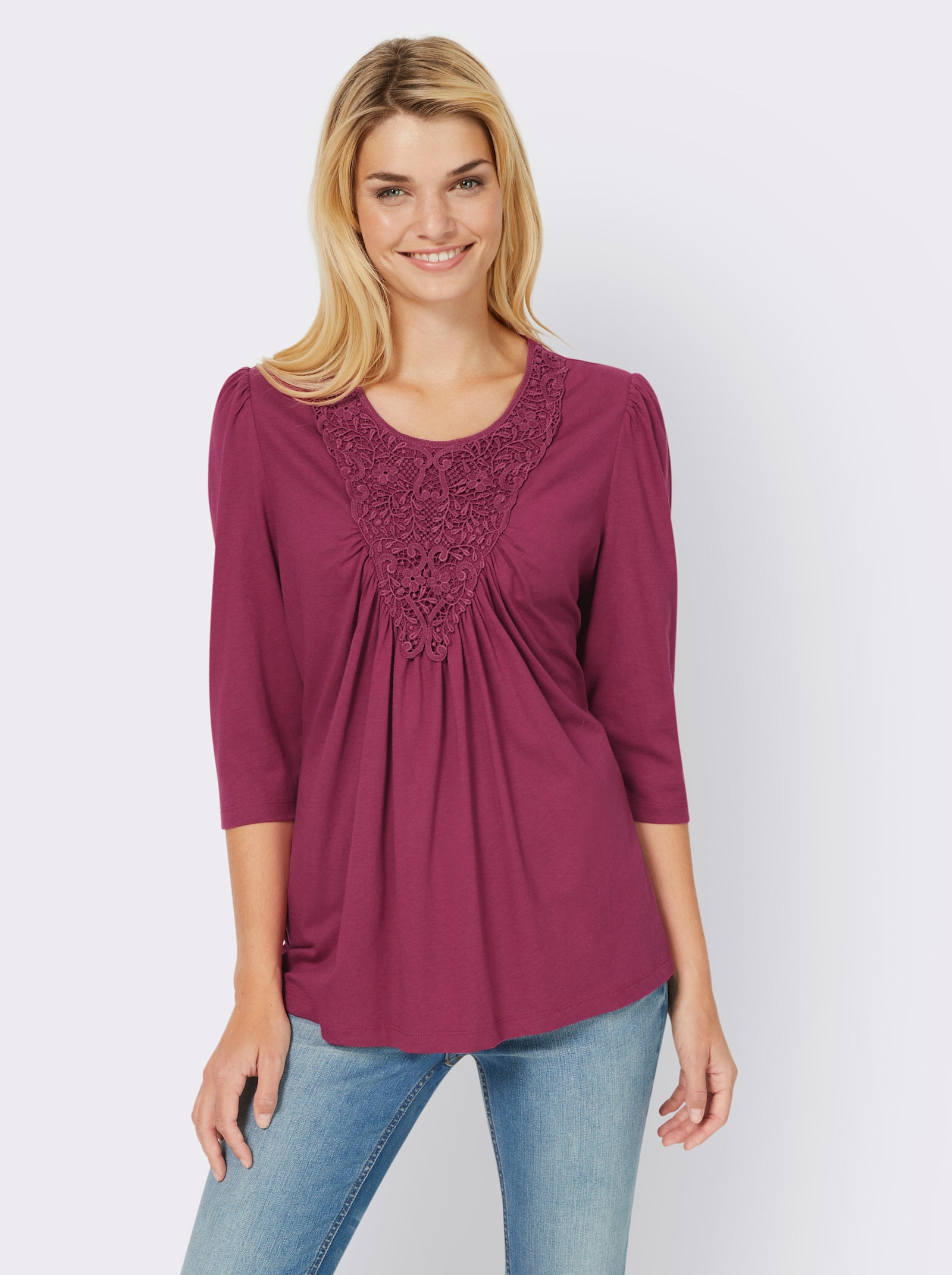 heine Shirt met 3/4-mouwen en rimpelingen - fuchsia