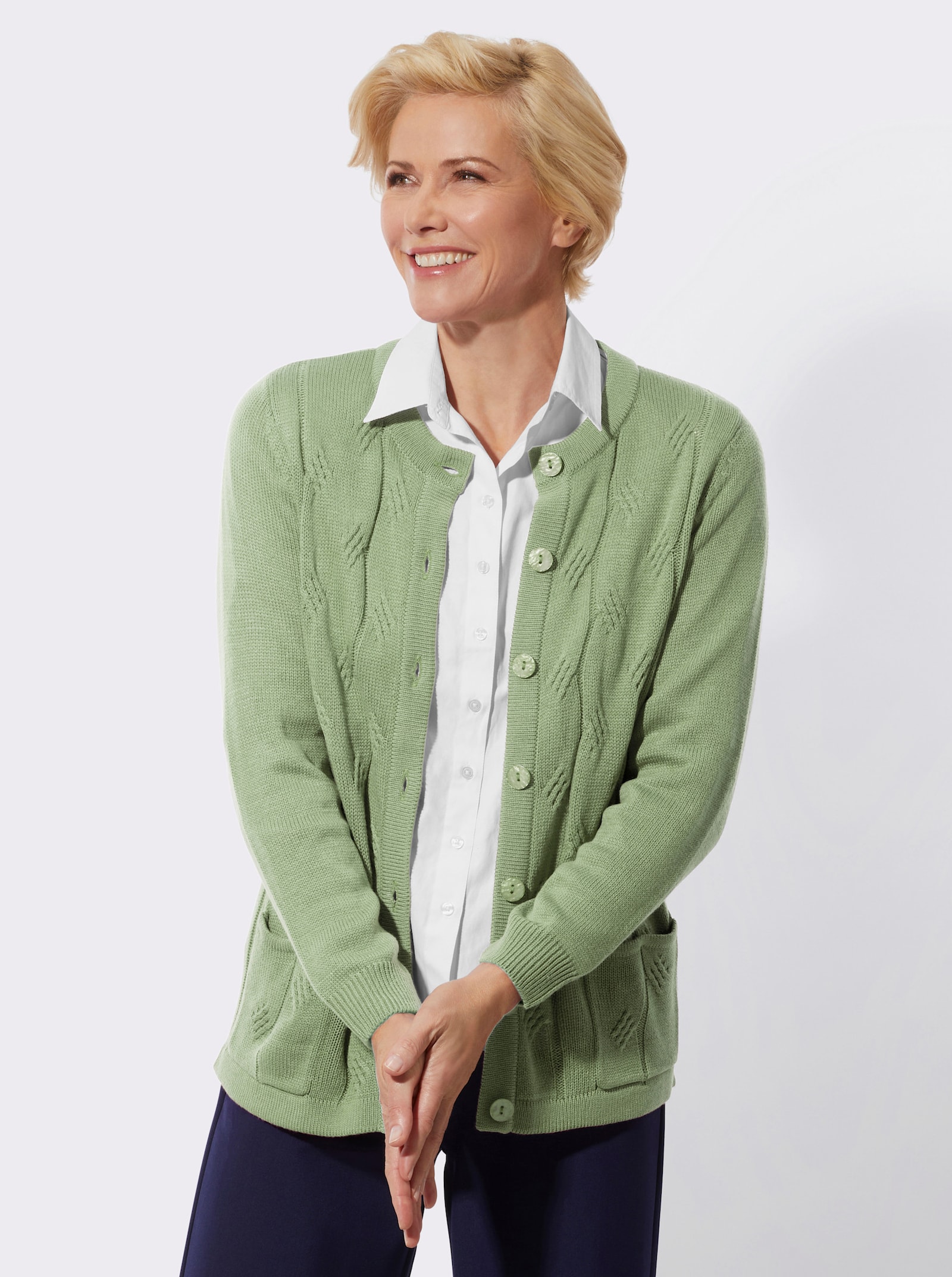 Strickjacke mit Zopfmuster - eucalyptus