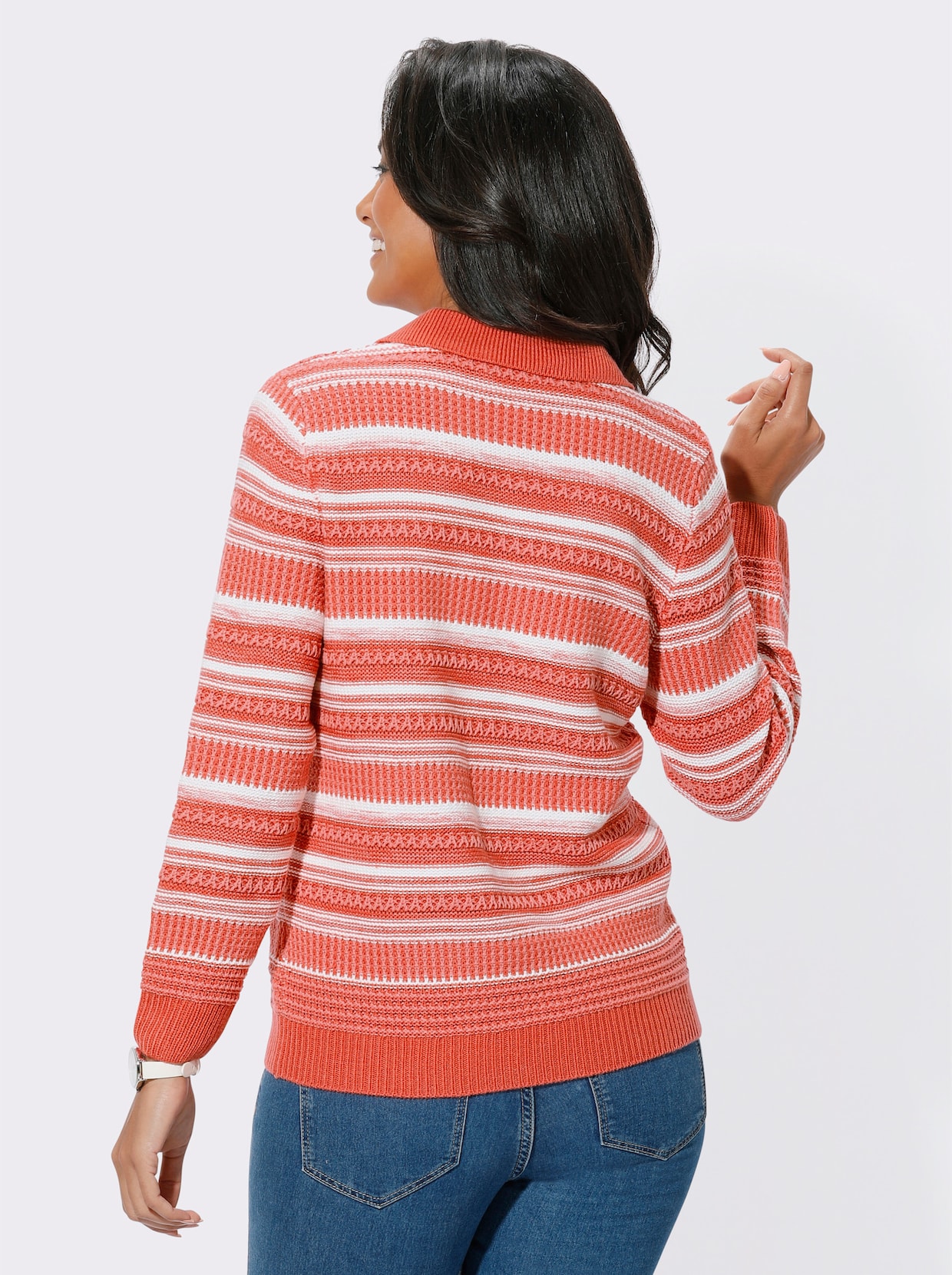 Polopullover - grapefruit/ecru gedessineerd