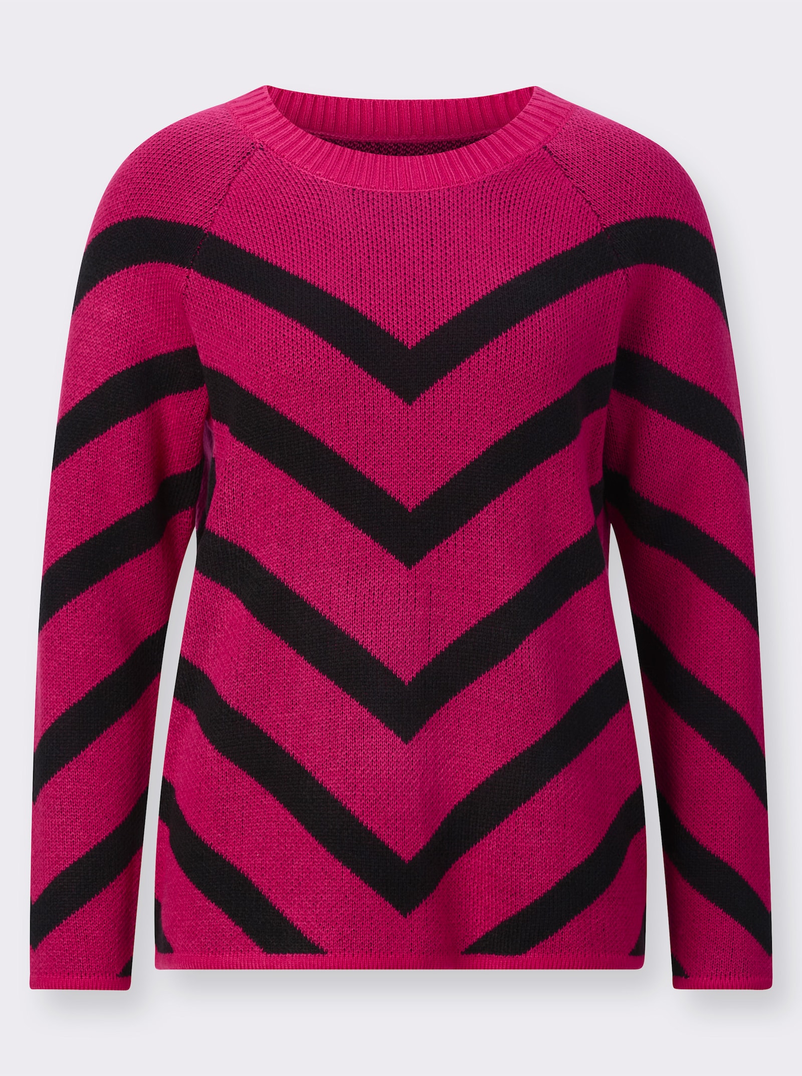 Jacquard-Pullover mit v-förmigen Streifenmuster - pink-schwarz-gemustert