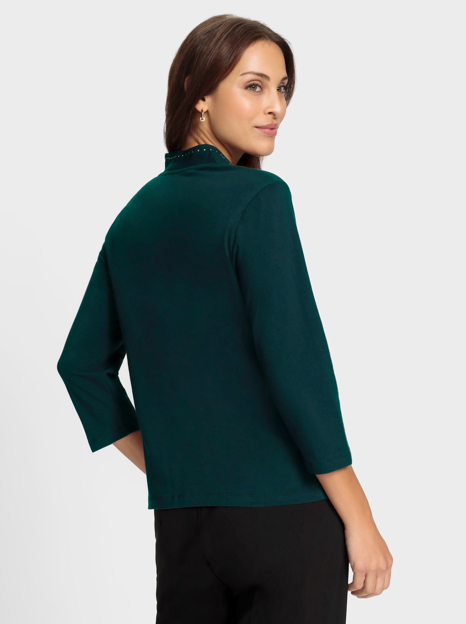 Shirt met V-hals en glittersteentjes - petrol