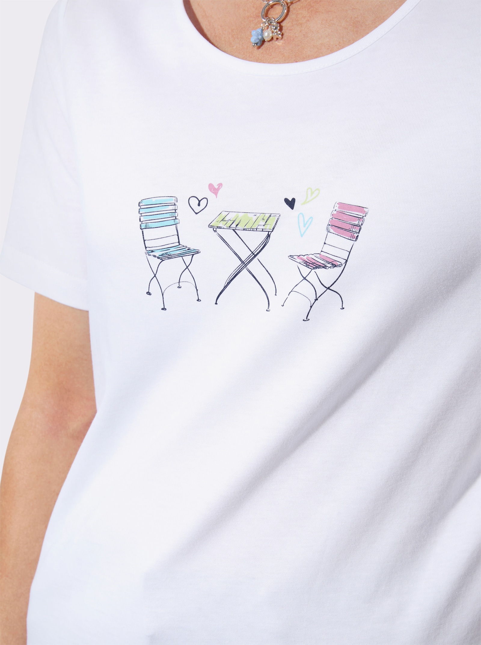 Rundhalsshirt mit platziertem Druck - weiß