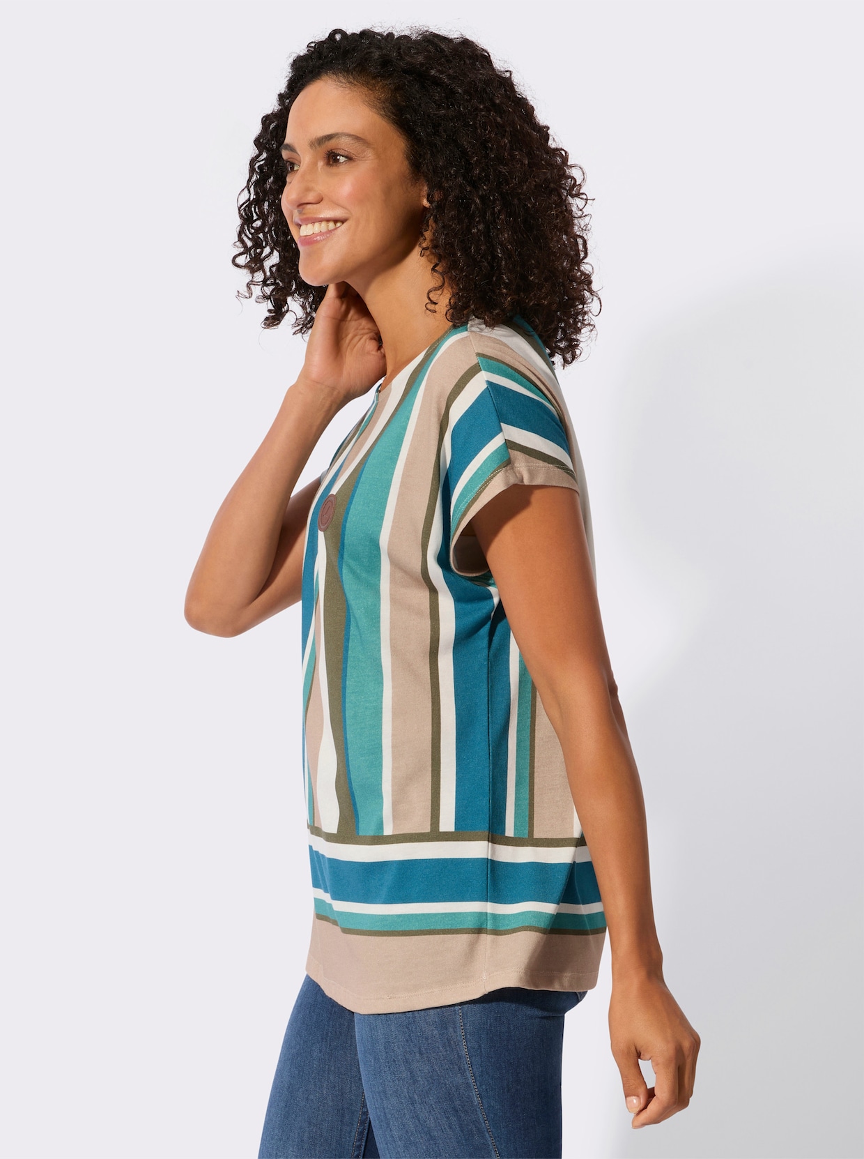 Rundhalsshirt - khaki-ozean-gestreift
