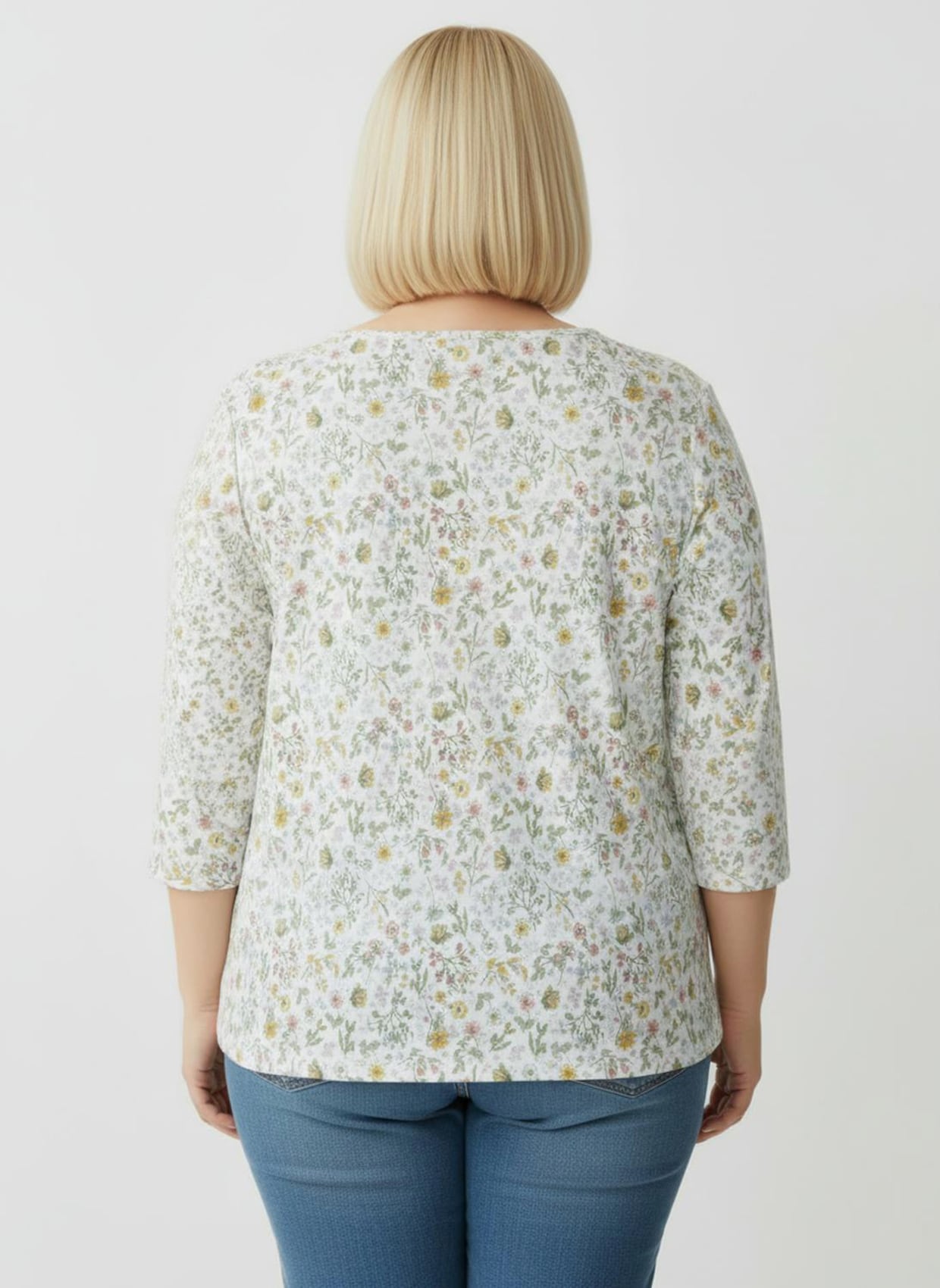 3/4-Arm-Shirt mit Wiesenblumen-Dessin - ecru-oliv-bedruckt