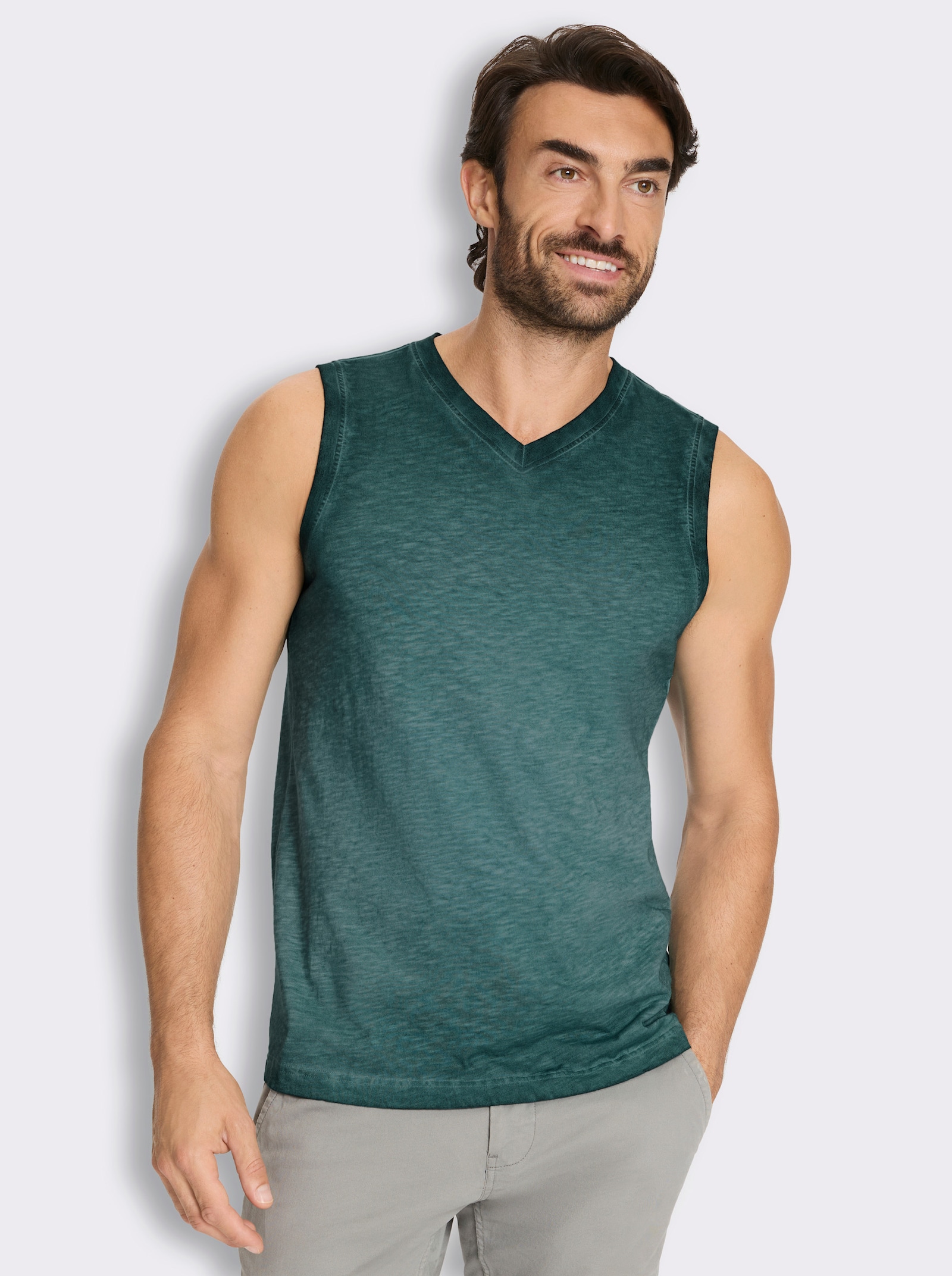 V-Shirt ärmellos, aus Baumwolle - petrol