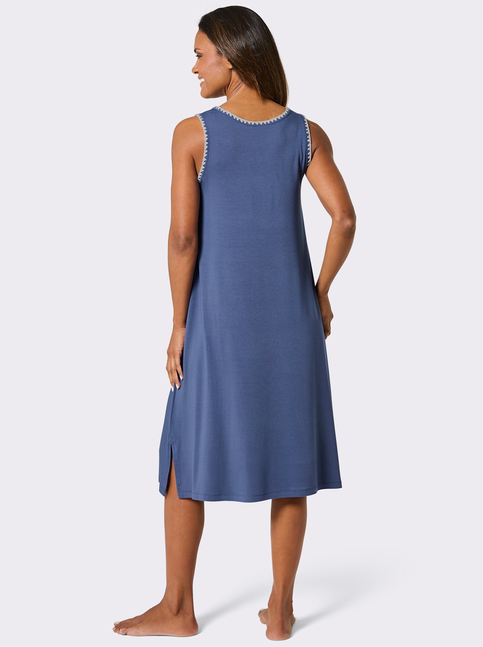 feel good Sommerkleid mit Zierteil am Ausschnitt - jeansblau