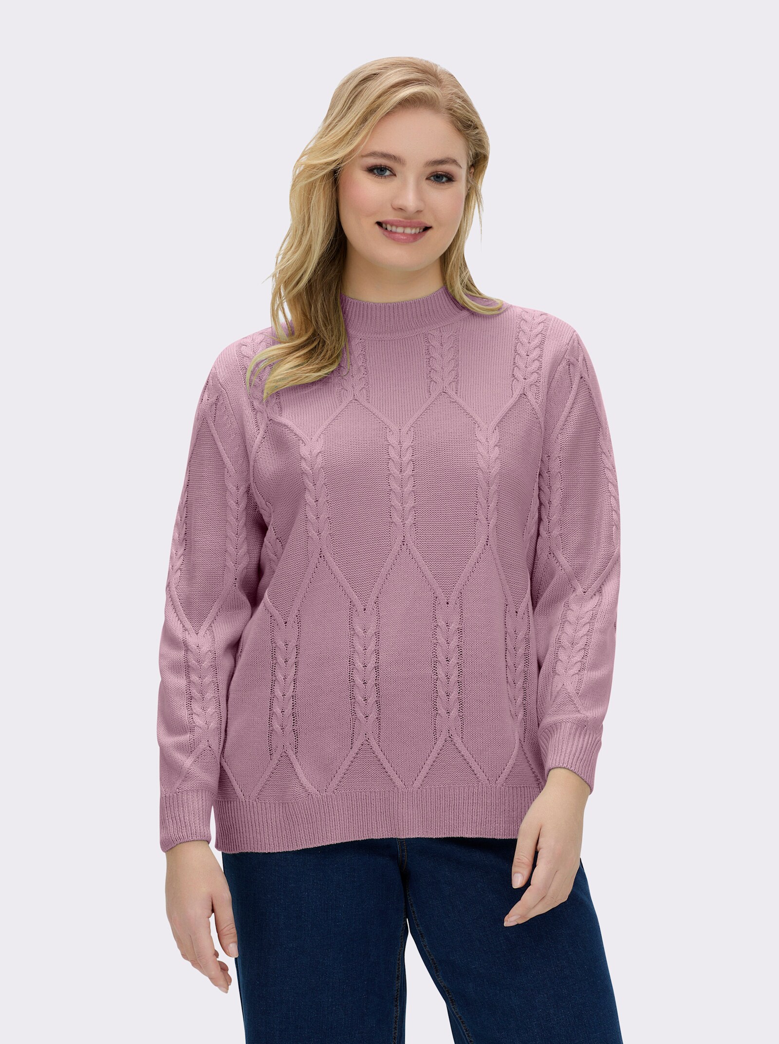 Langarm-Pullover mit Zopfmuster - mauve