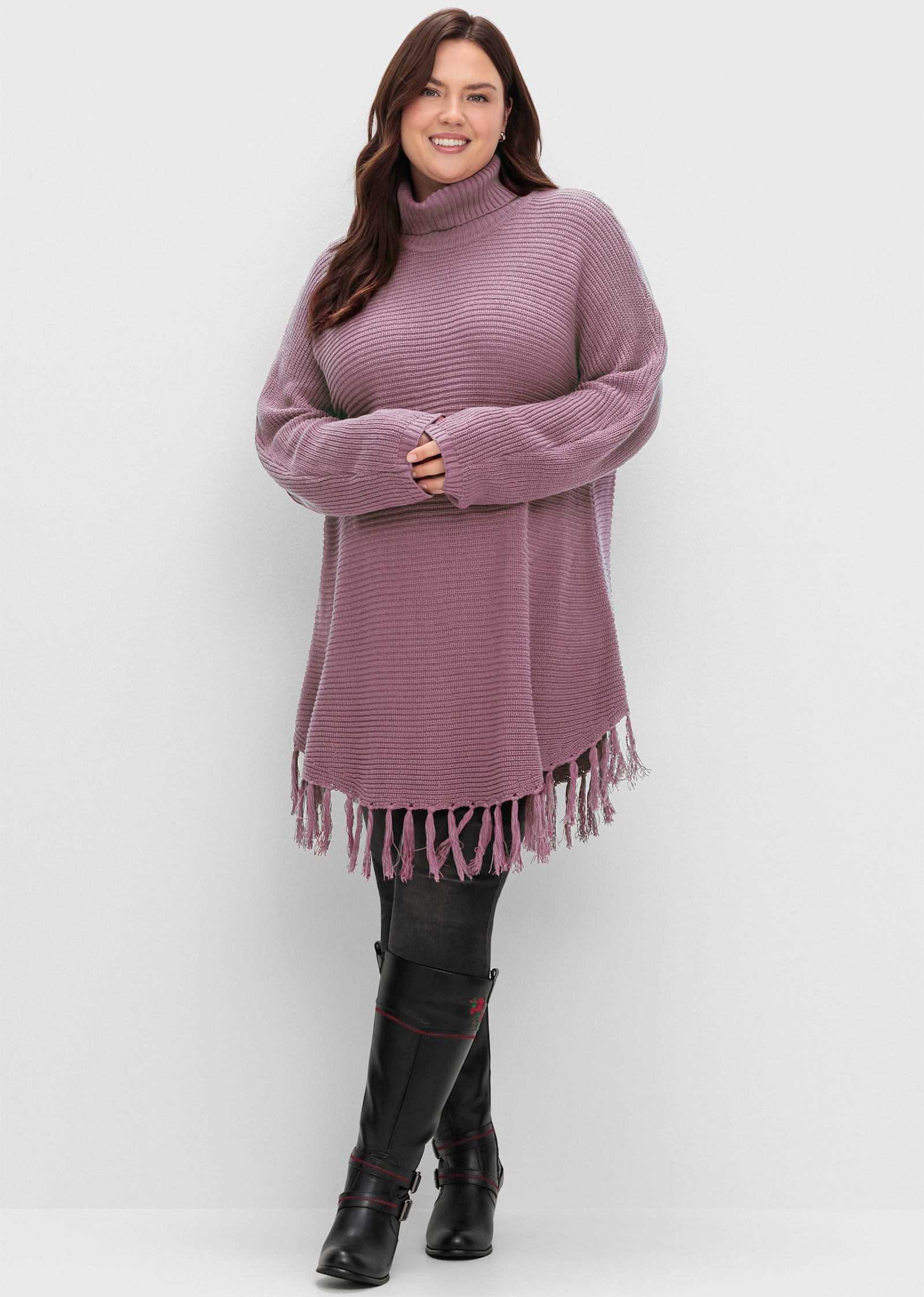 sheego Strickpullover in Ponchoform - mauve