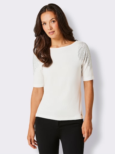 CREATION L PREMIUM Kurzarmshirt im geschmeidigen Materialmix - ecru