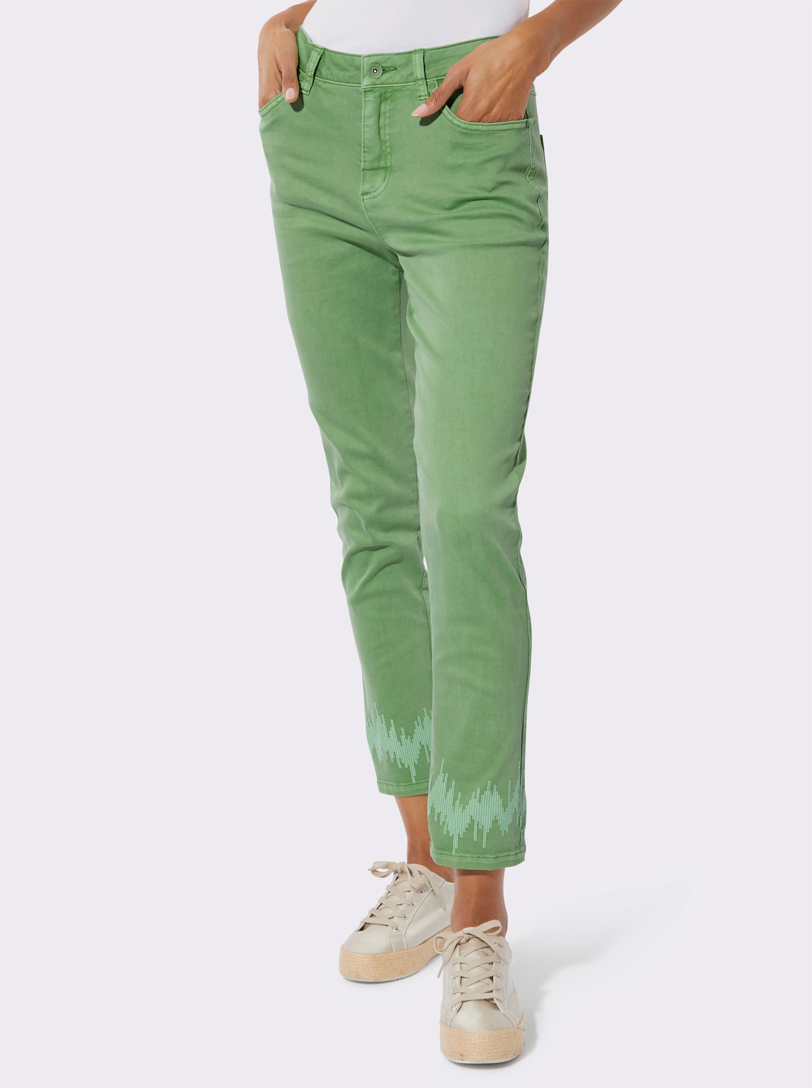 5-Pocket-Hose mit Pailletten - apfel