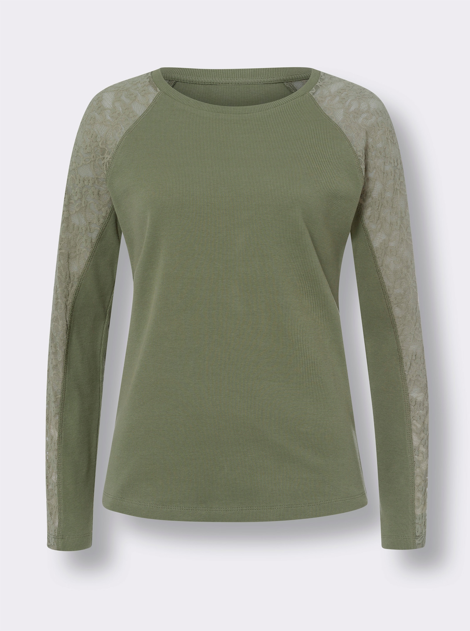 heine Langarmshirt mit Spitzenärmeln - khaki