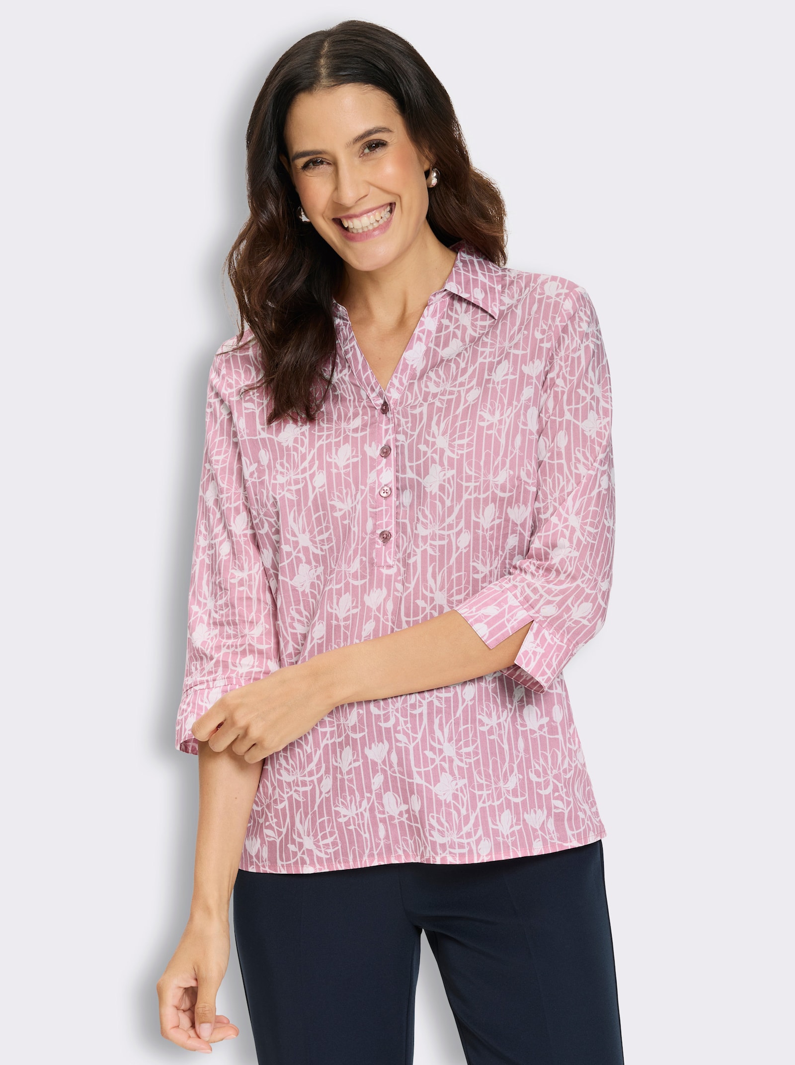 Druckbluse in Schlupfform - altrosa-ecru-gemustert