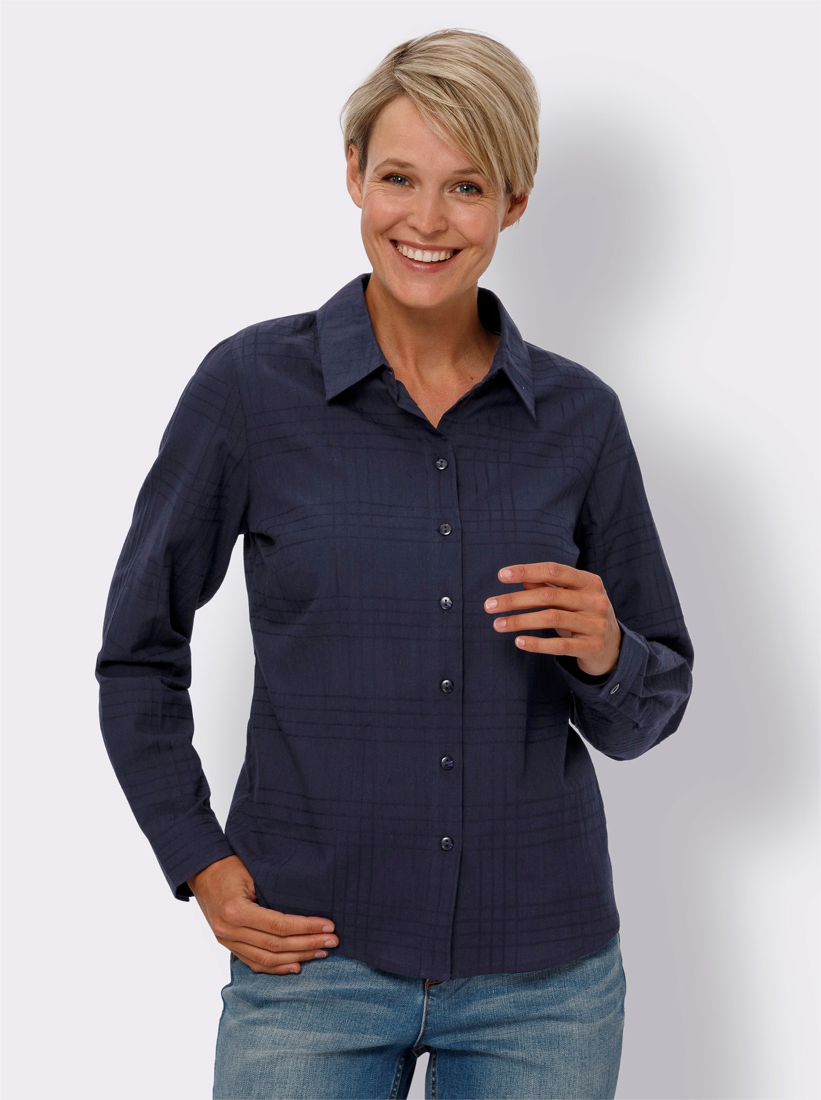 Blouse met lange mouwen en overhemdkraag - marine