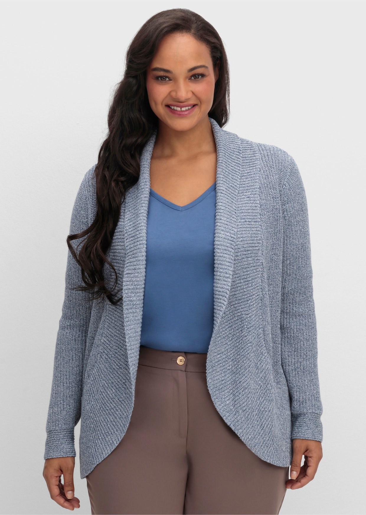 Strickjacke mit Schalkragen - rauchblau-meliert