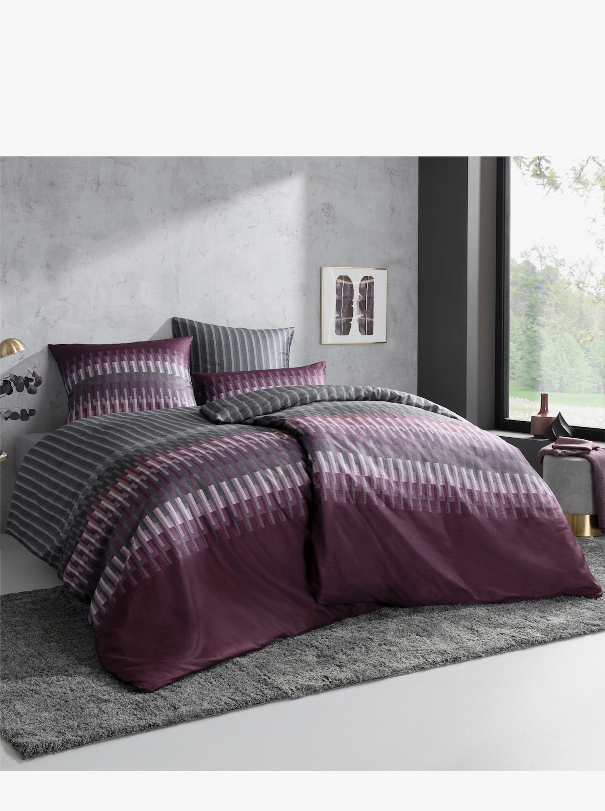 Kaeppel Bettwäsche - burgund-grau-bedruckt