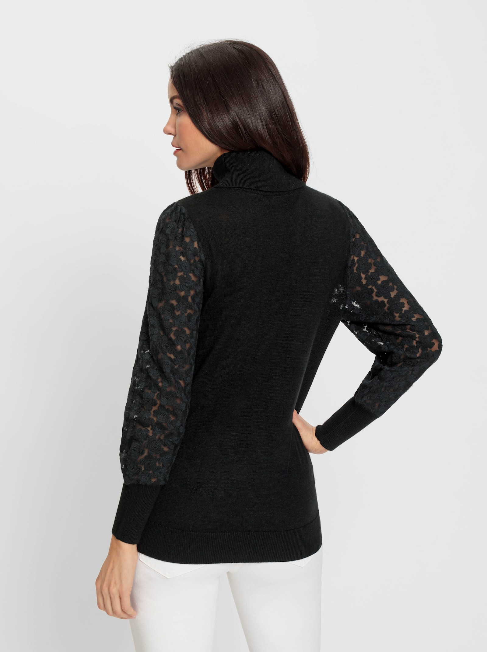heine Rollkragenpullover mit Spitzen-Ärmeln - schwarz