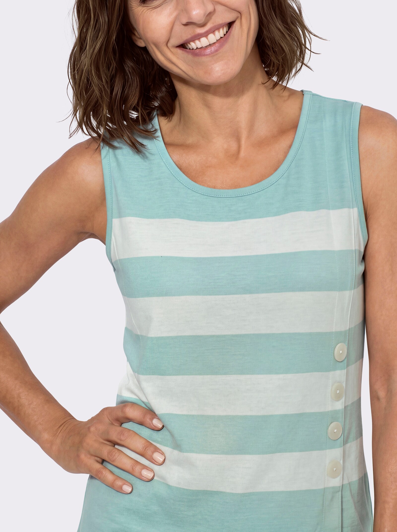 Shirttop mit Deko-Knopfleiste - mint-ecru-gemustert