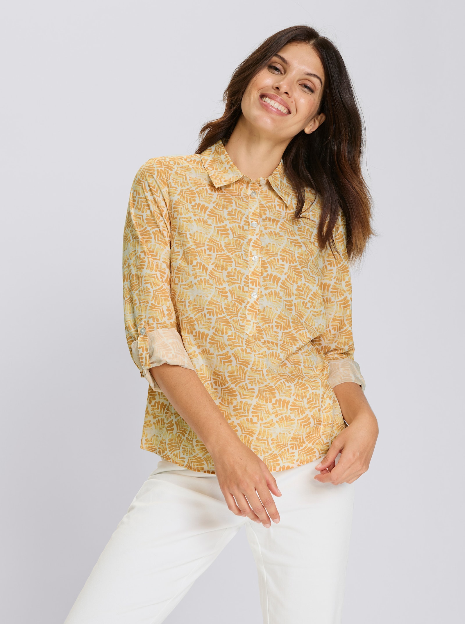 Blouse met lange mouwen in comfortmodel - geel/wit bedrukt