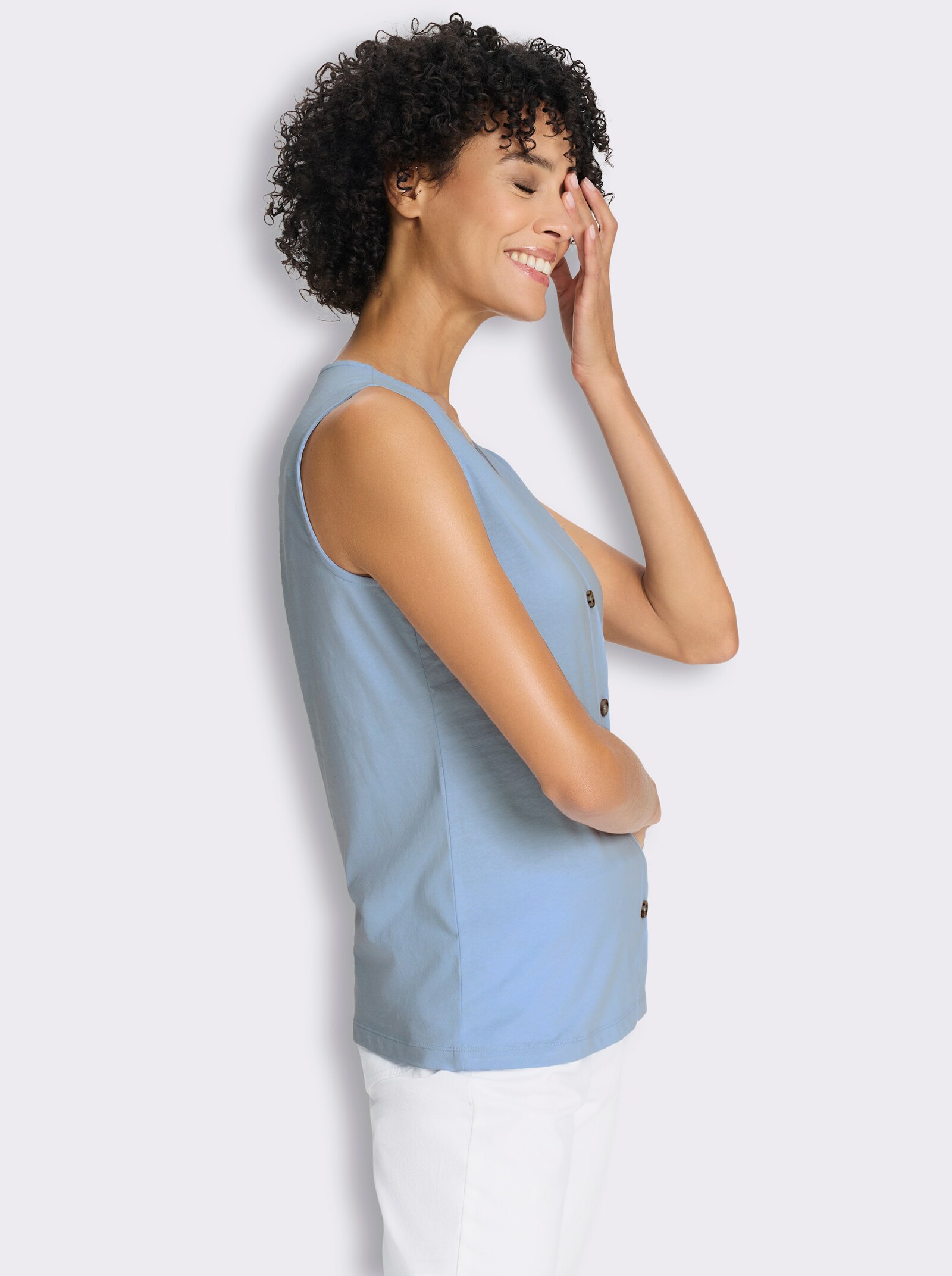 Shirttop mit imitierter Knopfleiste - eisblau