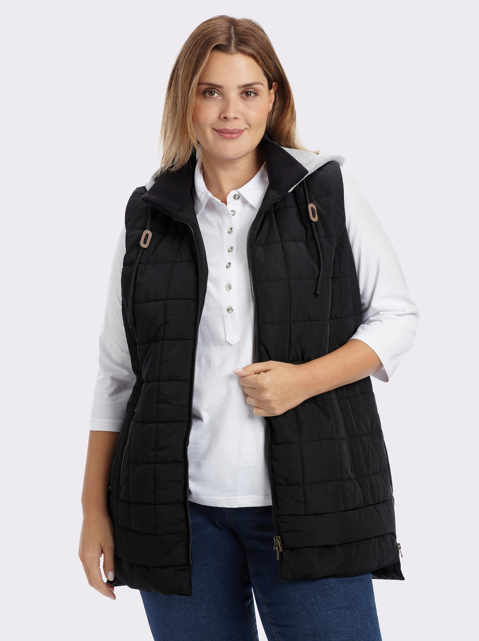 sheego Steppweste im Materialmix - schwarz