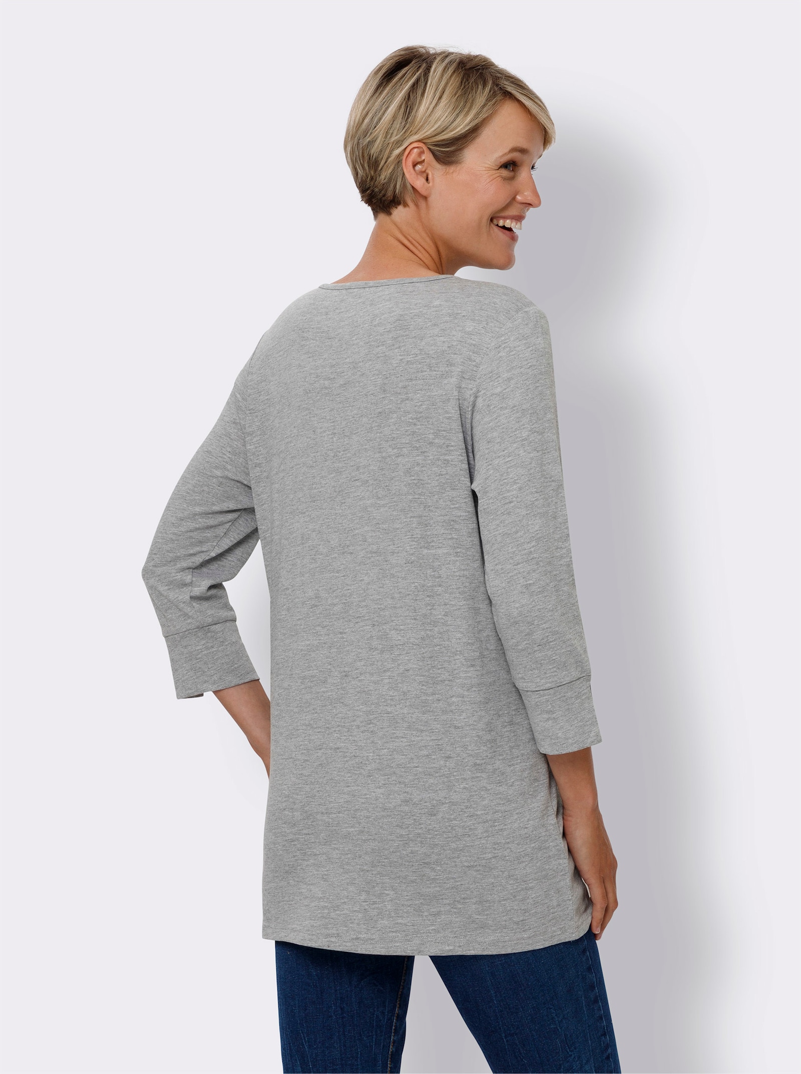 Shirt met ronde hals in lichte A-lijn - grijs gemêleerd