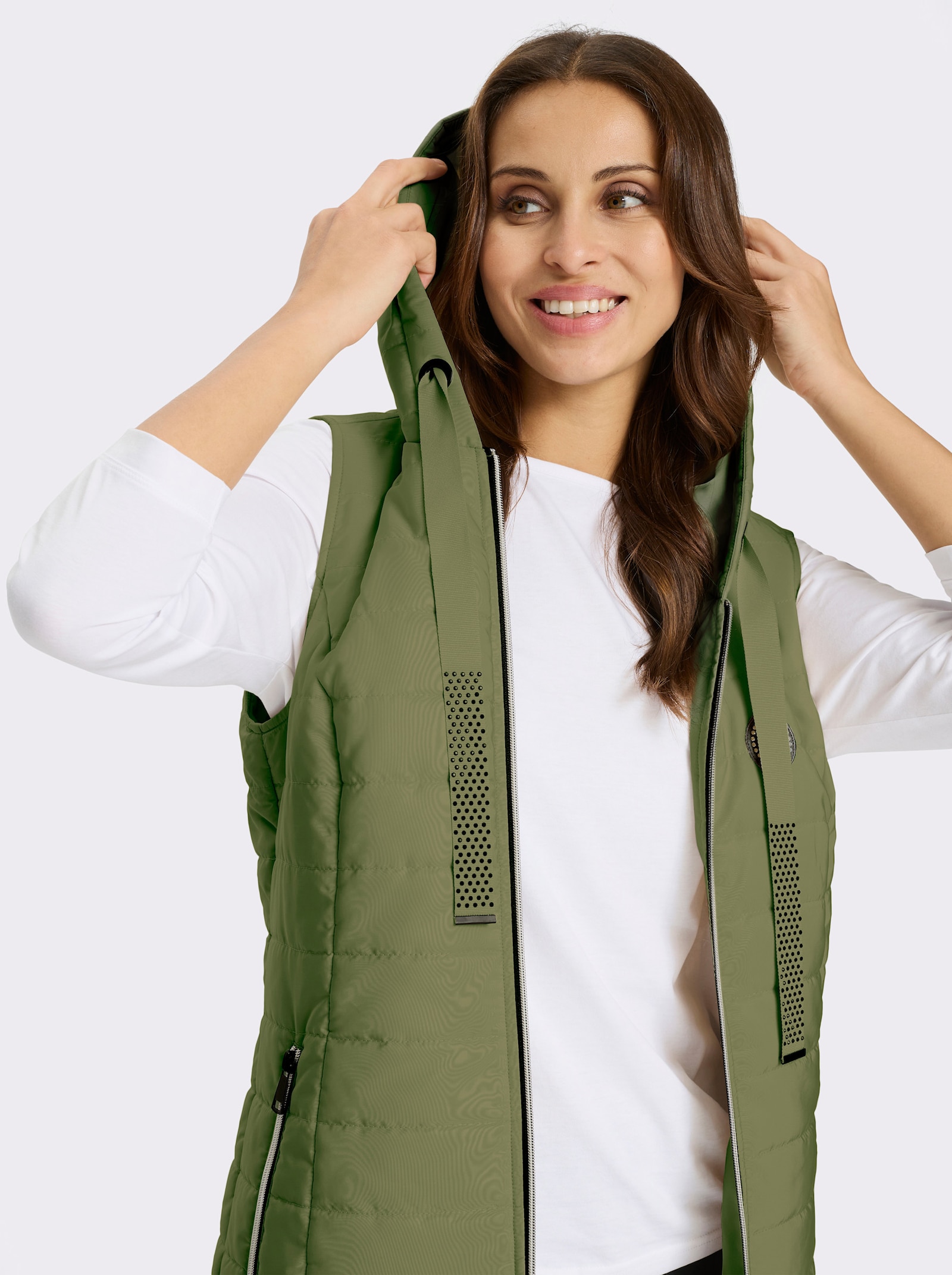 Longweste , auf Taillenhöhe weitenregulierbar - oliv