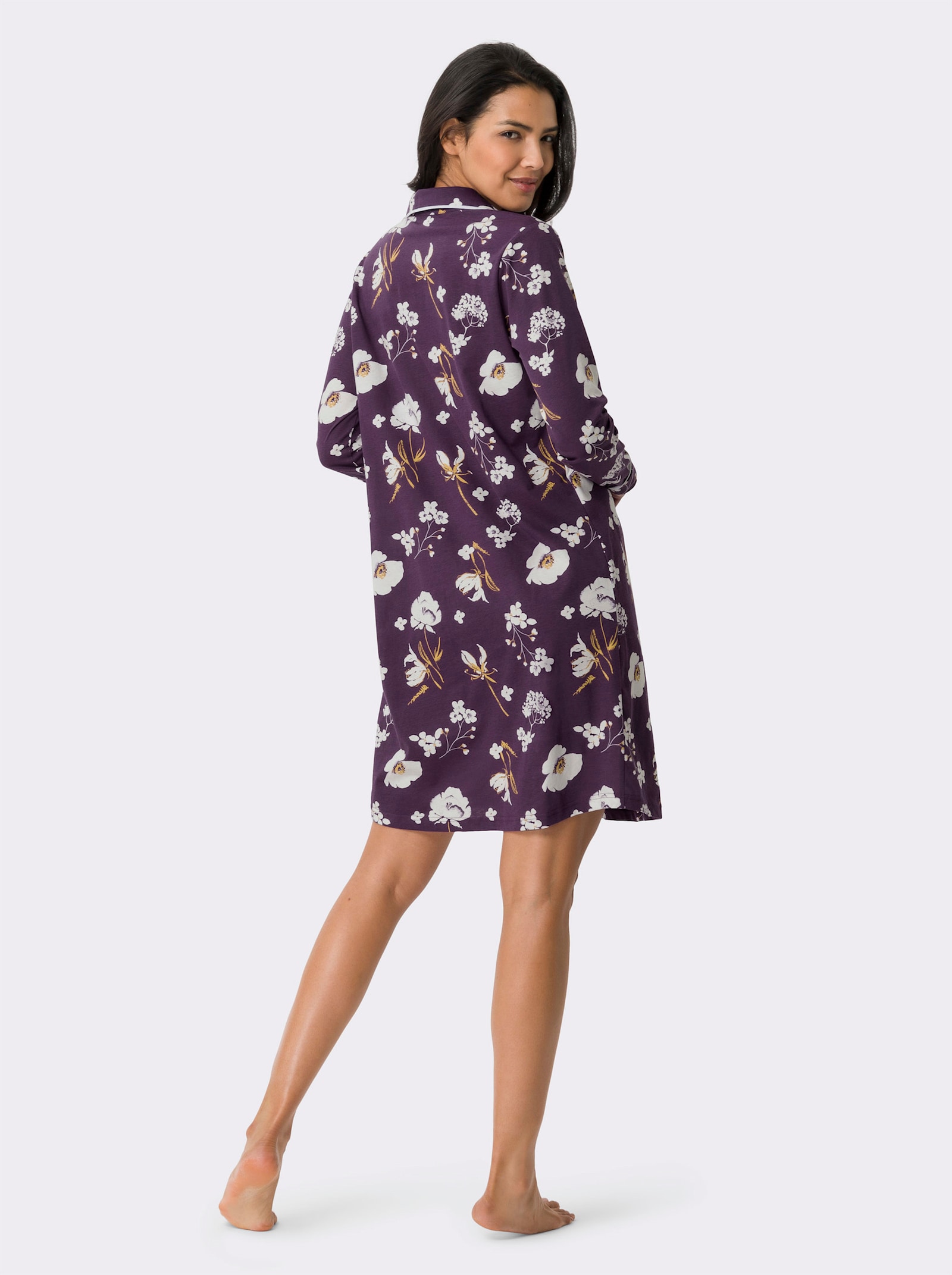 Nachthemd mit Polokragen - traube-ecru-bedruckt