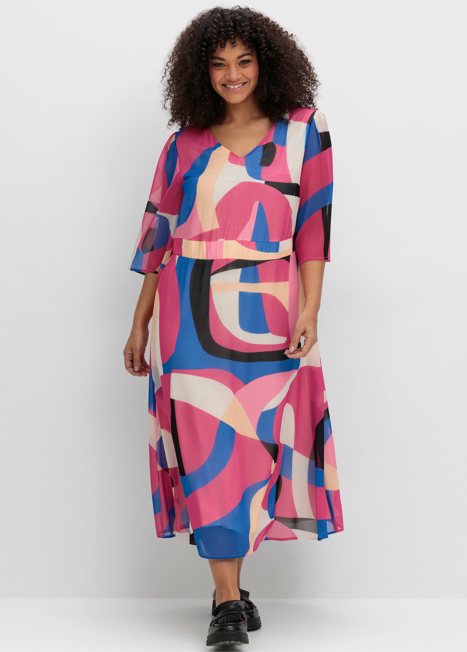 sheego Maxikleid im Lagenlook - pink-gemustert