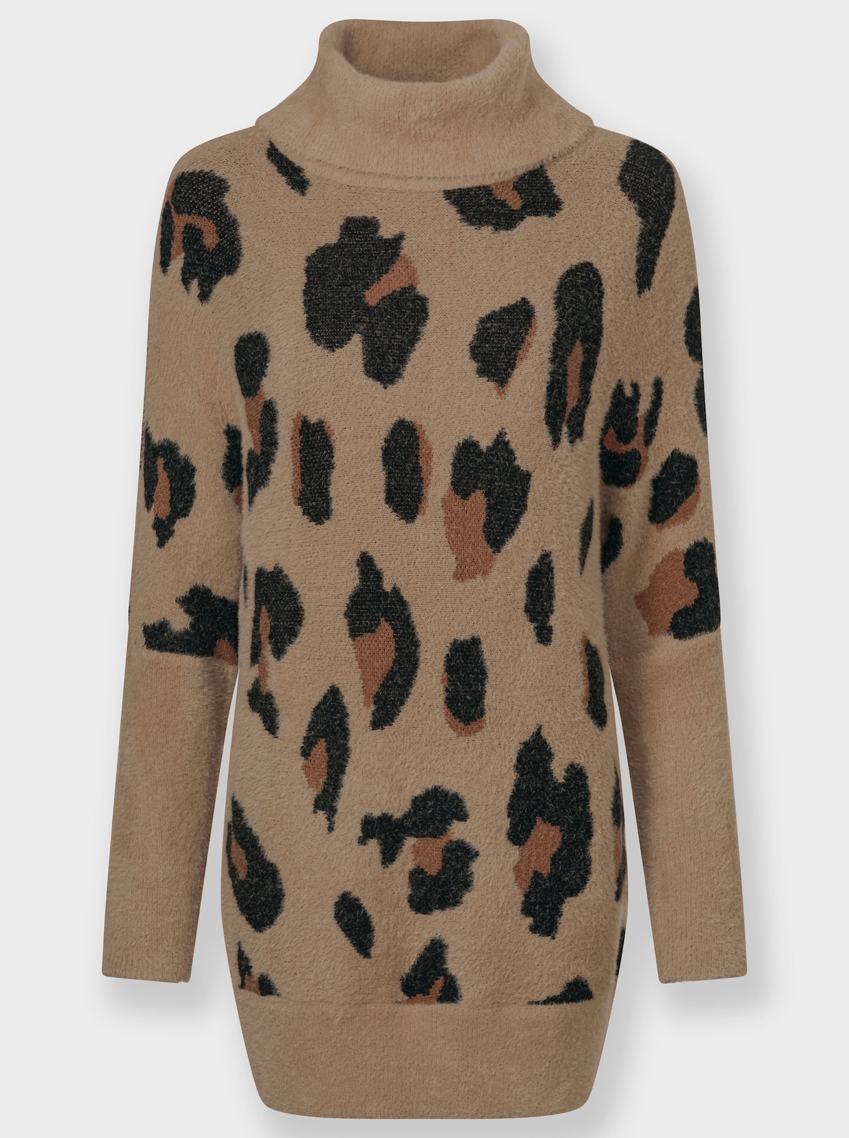 Oversize-Pullover mit Animal-Jacquardmuster - camel-schwarz-gemustert