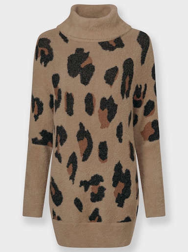 Oversize-Pullover mit Animal-Jacquardmuster - camel-schwarz-gemustert