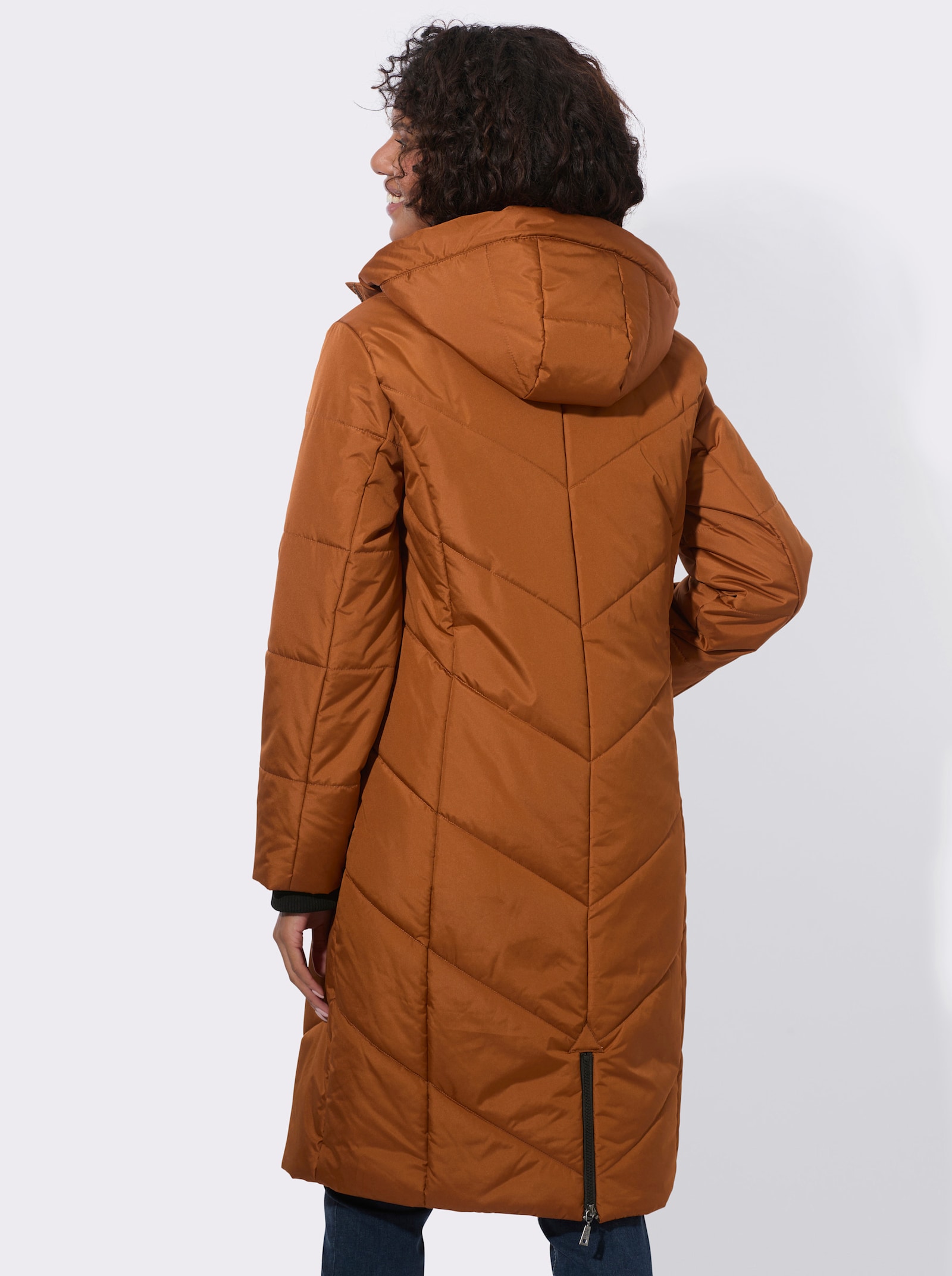 Steppmantel mit Kapuze - cognac