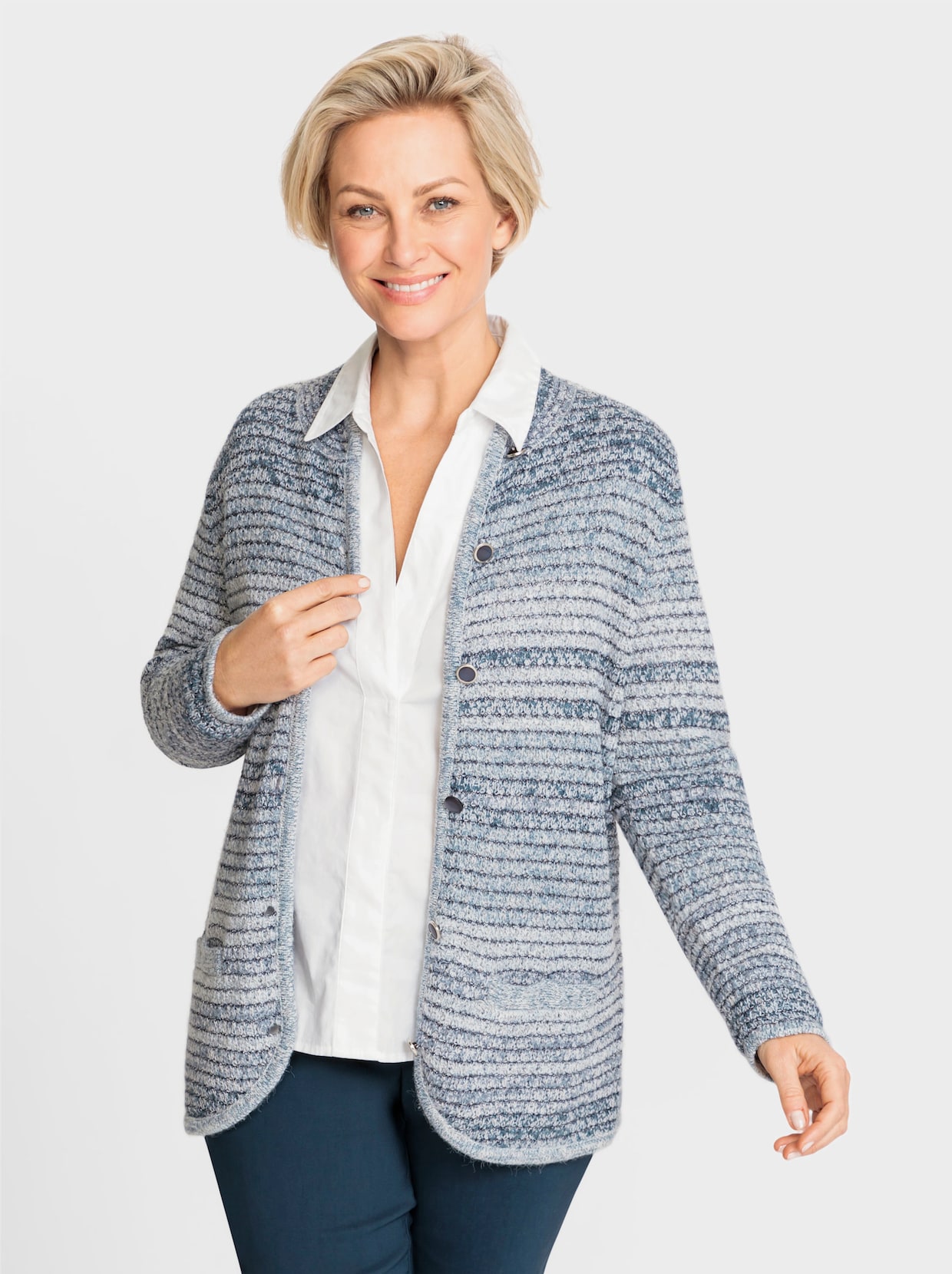 Strickjacke - rauchblau-taubenblau-gemustert