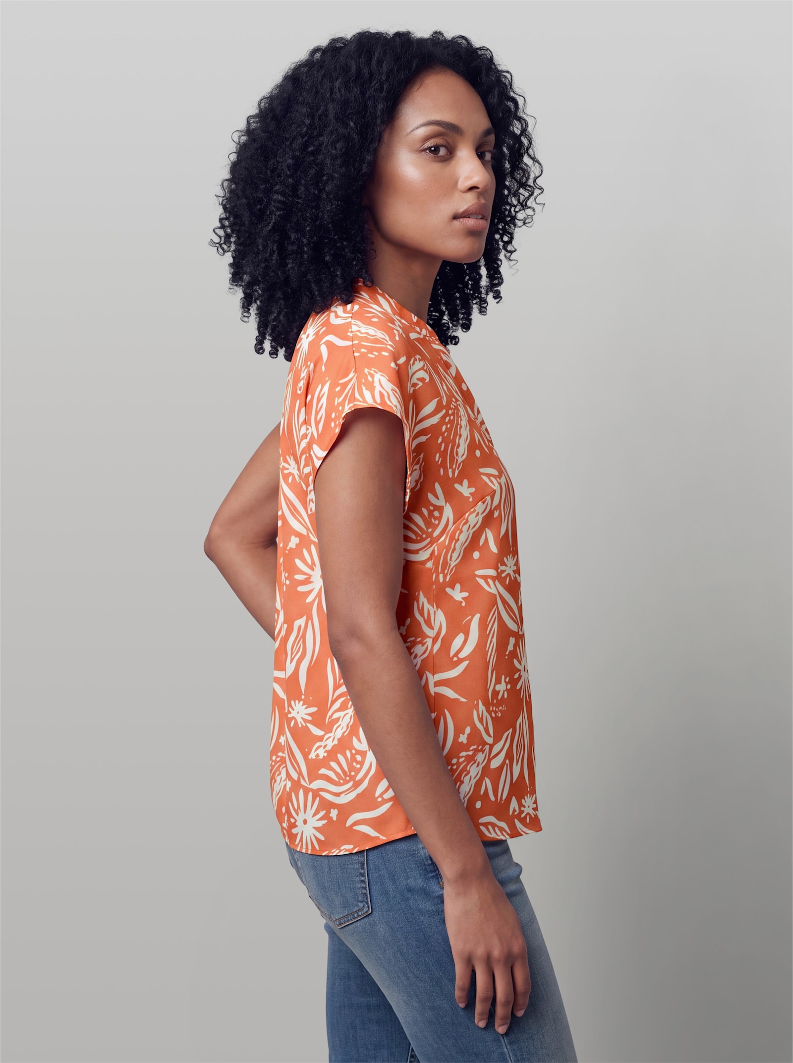 heine Druckbluse mit Floralprint - orange-ecru-bedruckt