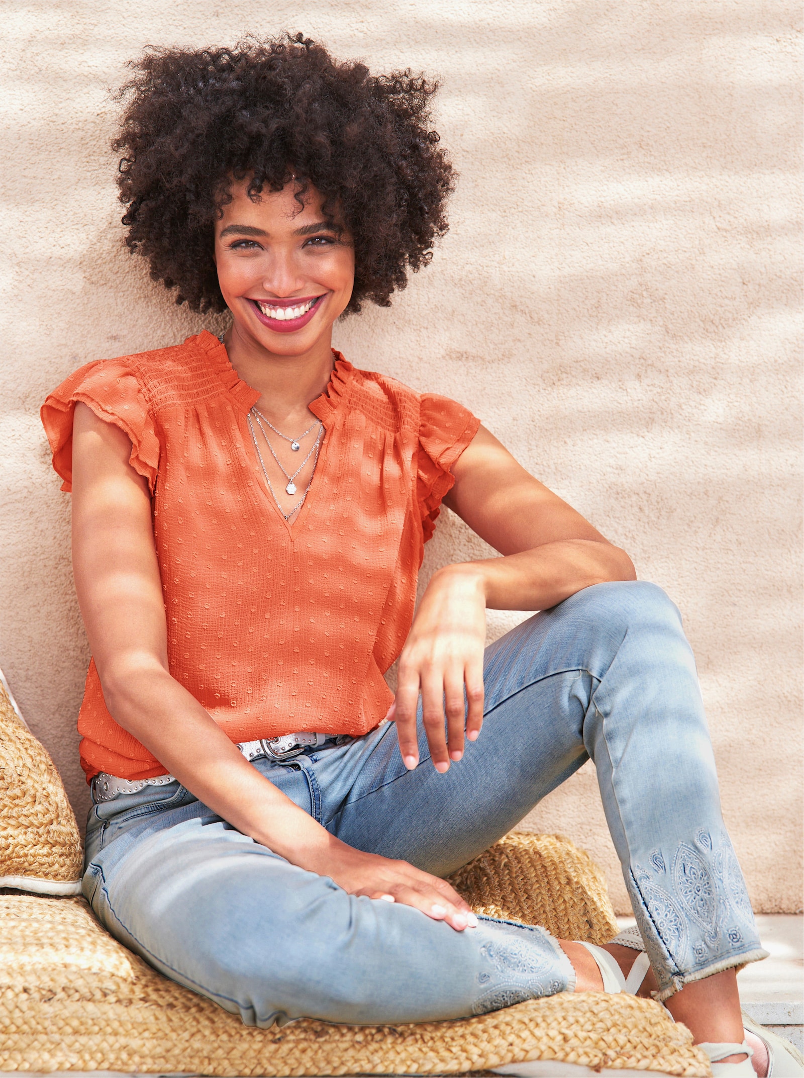 heine Chiffonbluse mit Flügel-Ärmel - papaya