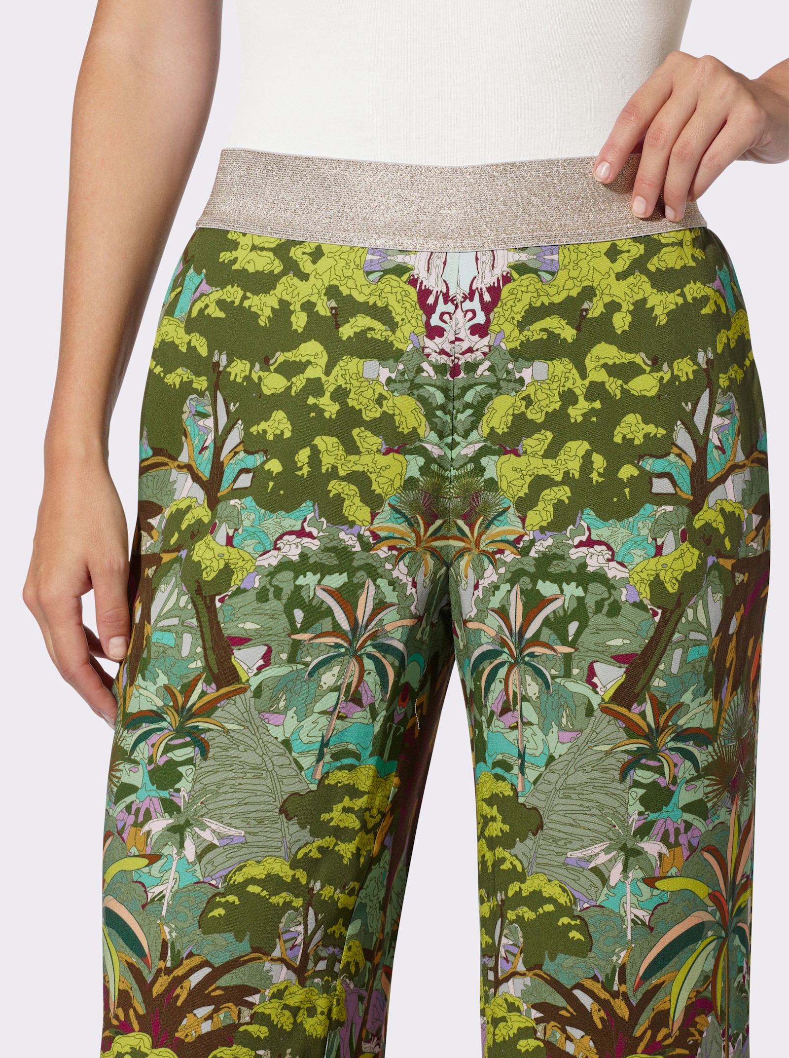 heine Palazzohose mit Dschungel-Dessin - schilf-cognac-bedruckt