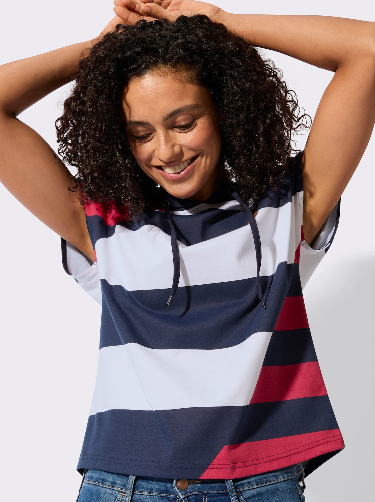 Kapuzenshirt - marine-weiß-gemustert