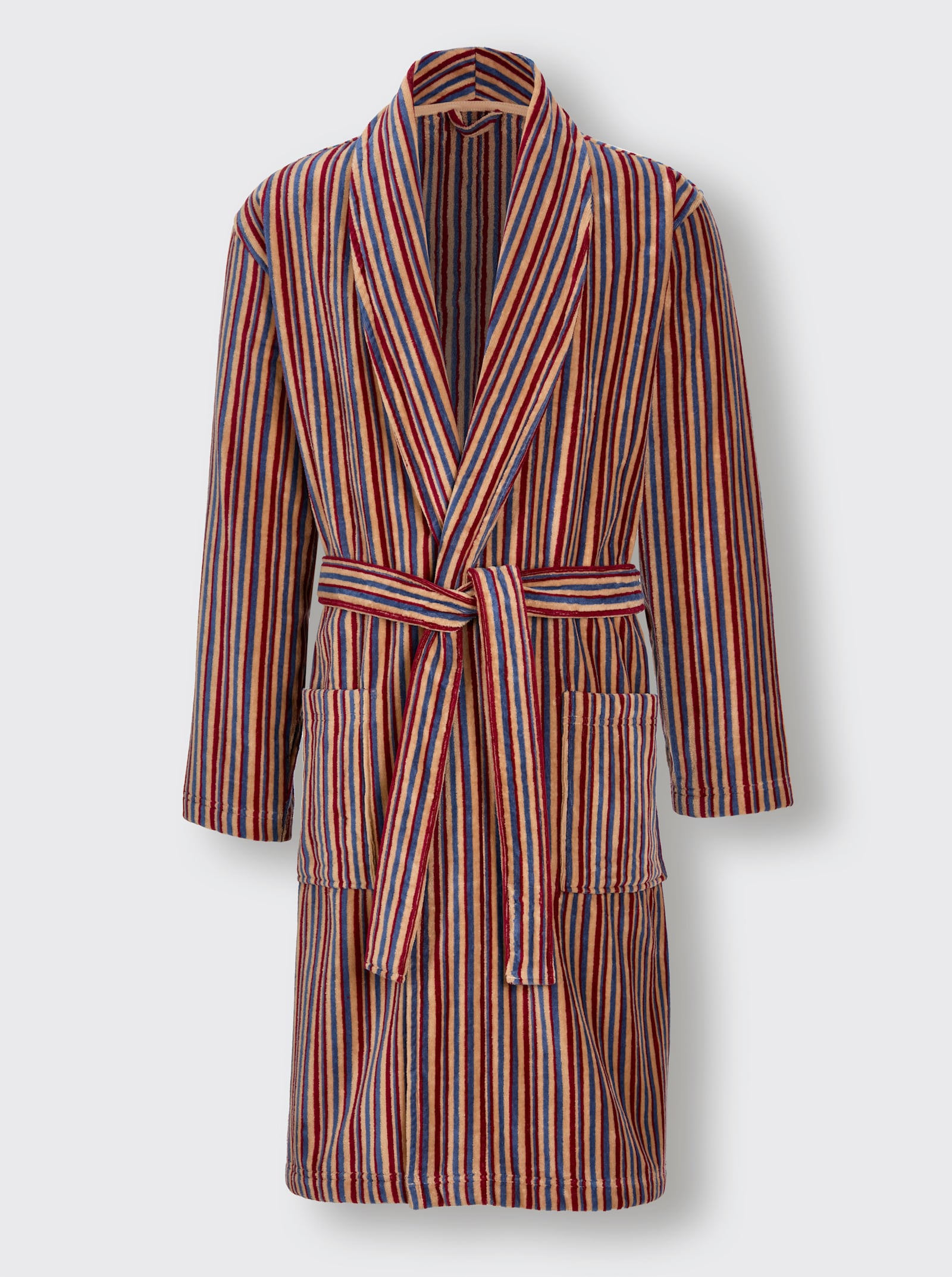 feel good Badjas - camel/donkerrood gestreept