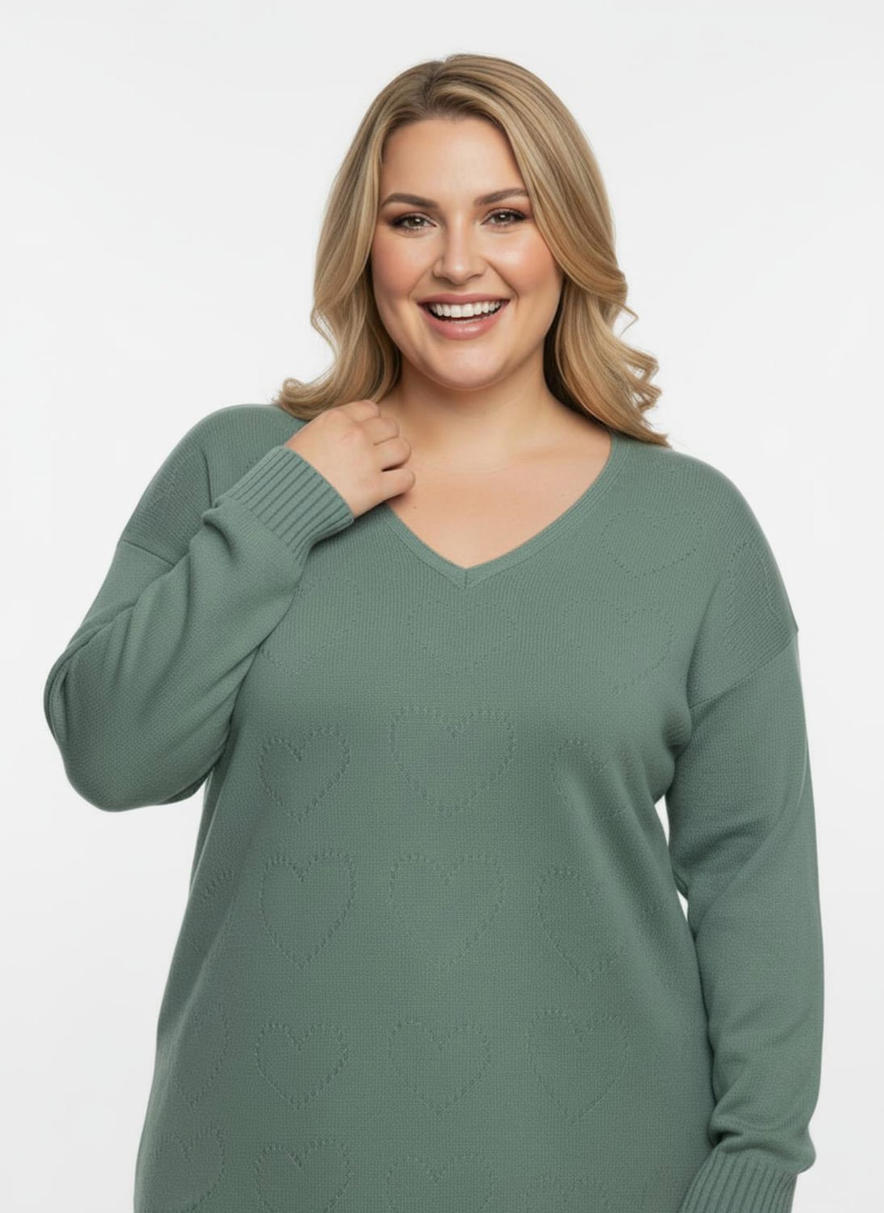 Longpullover mit Ajour-Herzchen - jade