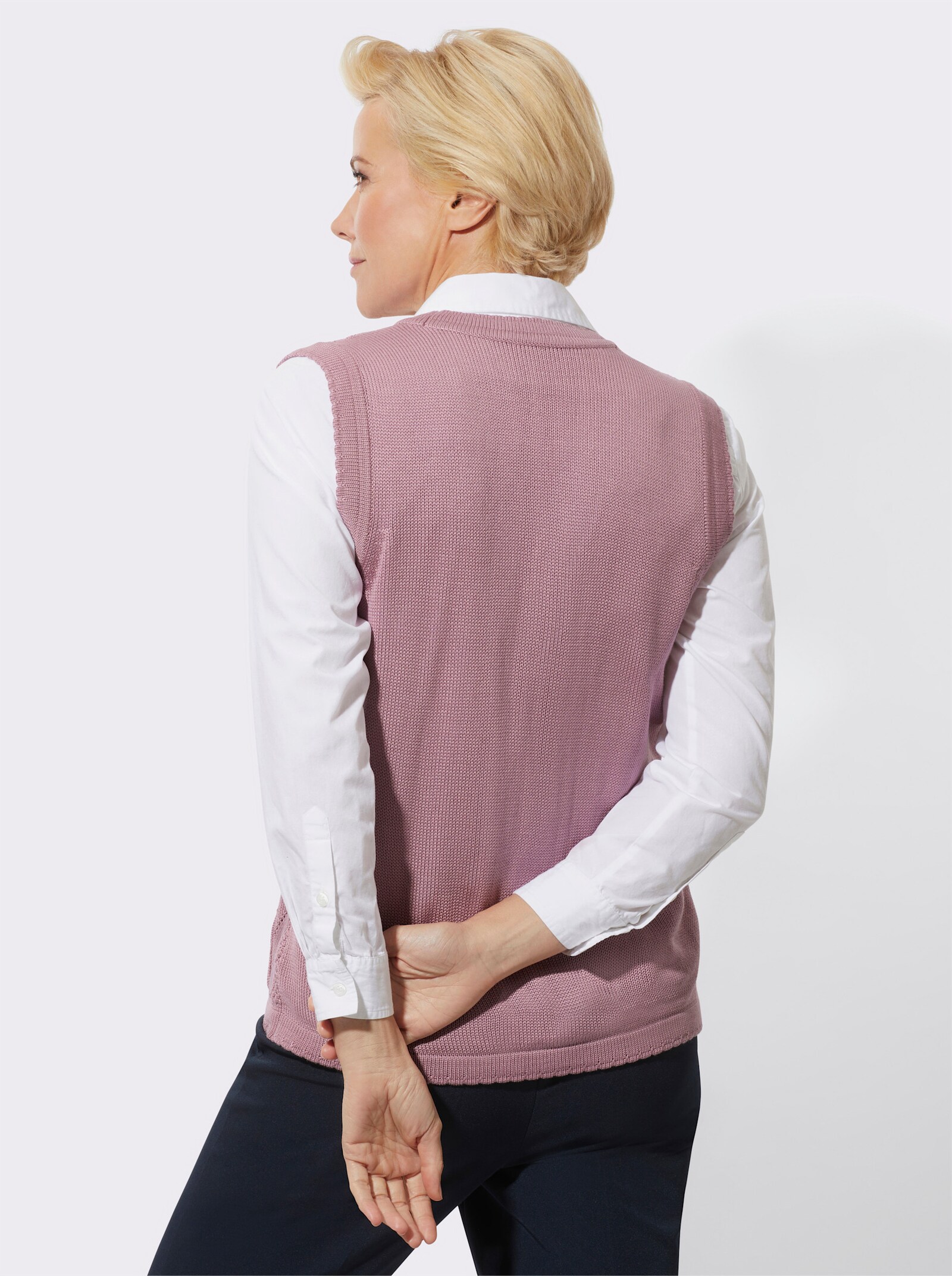 Strickweste mit gewellten Abschlüssen - mauve
