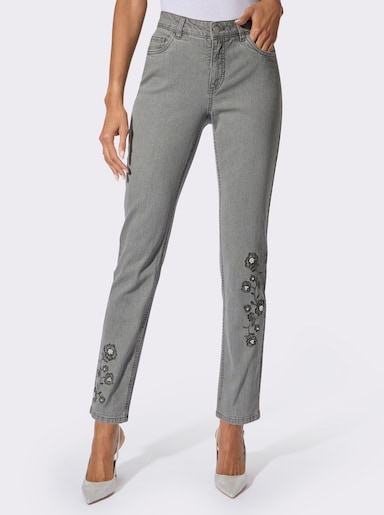 5-Pocket-Jeans mit floraler Stickerei - grey-denim