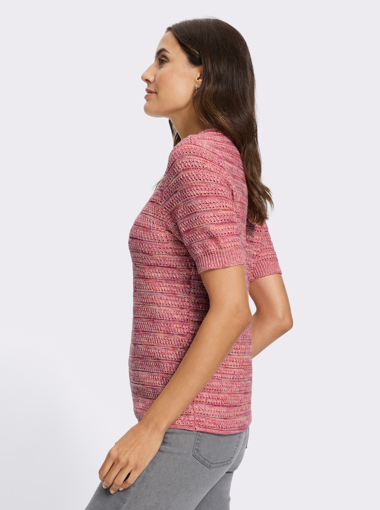 Baumwollpullover - fuchsia-koralle-meliert