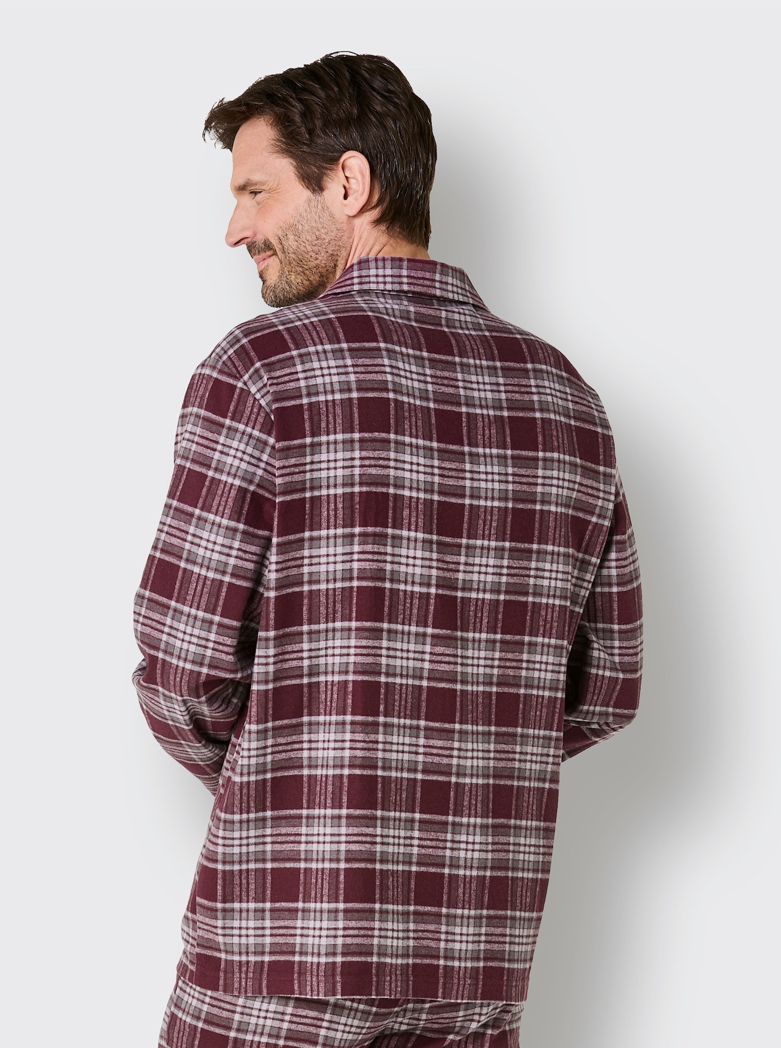 wäschepur men Schlafanzug-Shirt - burgund-steingrau-kariert