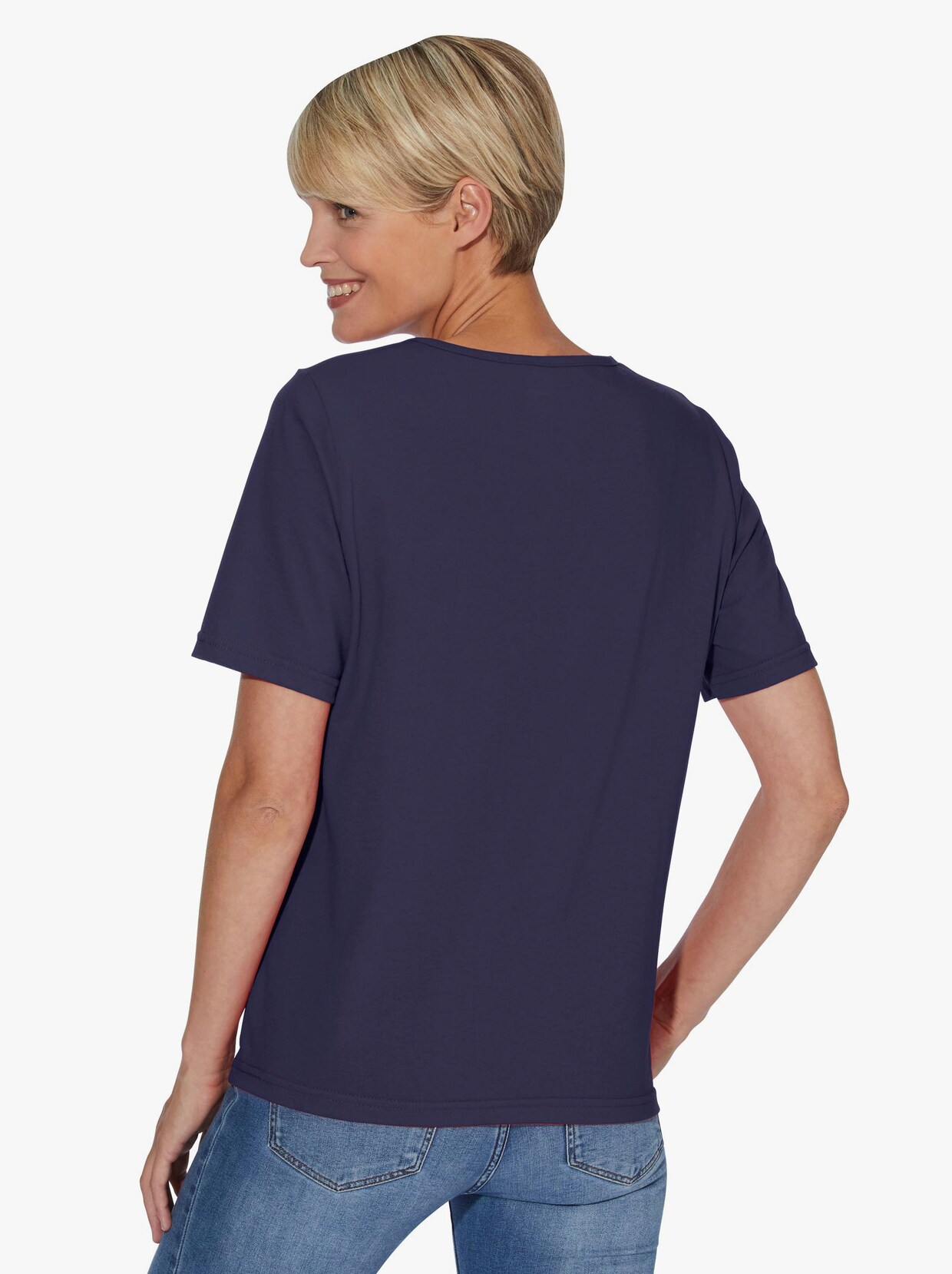 Shirt met ronde hals - nachtblauw + nachtblauw gestippeld